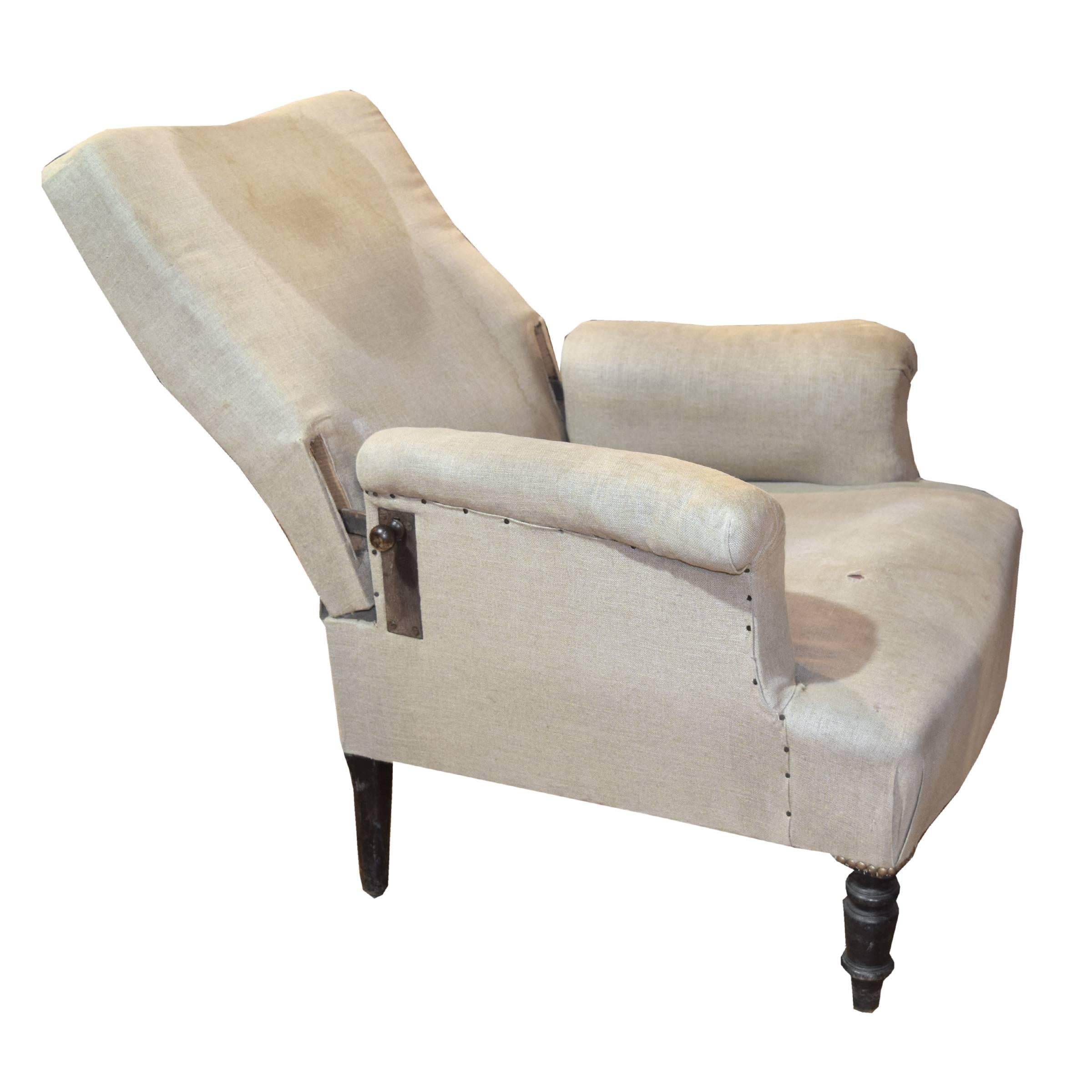 French Napoleon III Reclining Chair with Ottoman In Excellent Condition In Chicago, IL