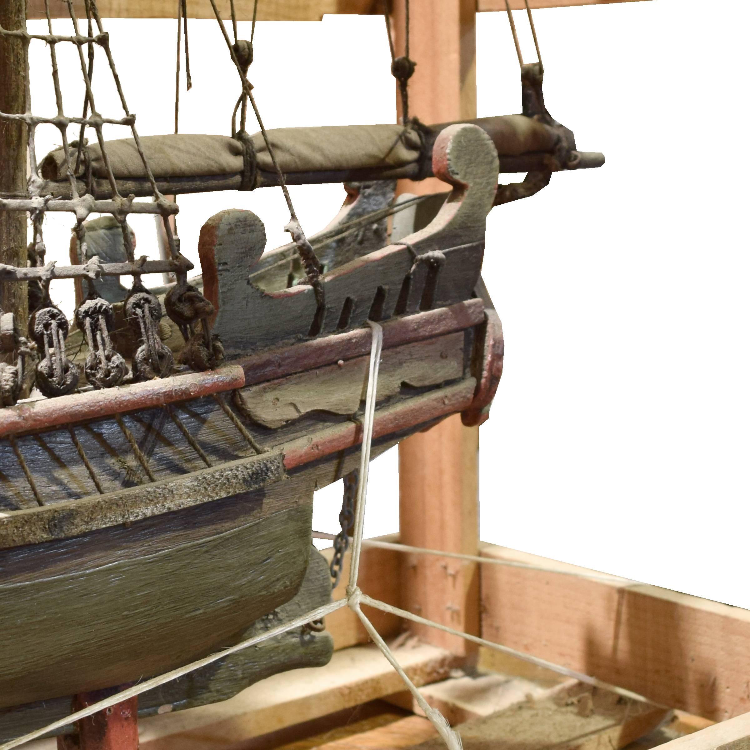 French Handmade Model Ship In Excellent Condition In Chicago, IL