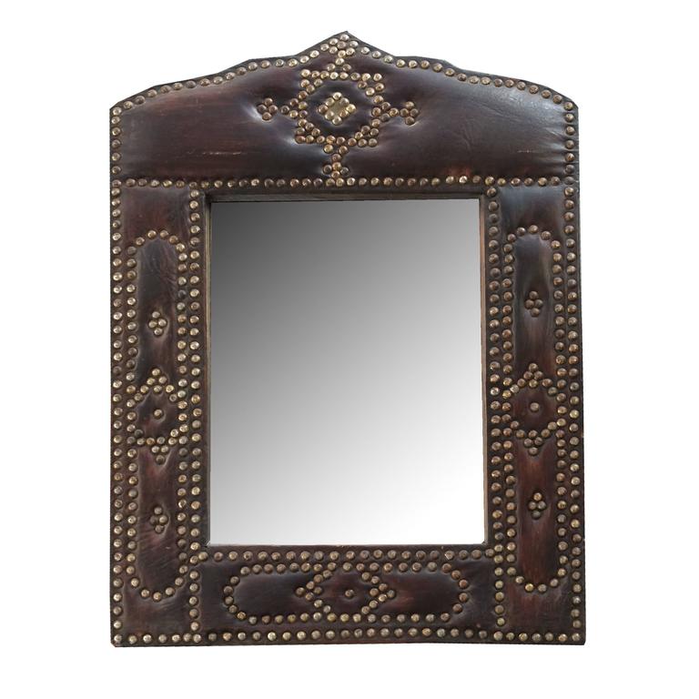 French Leather Framed Mirror At 1stdibs, Leather Mirror Frame