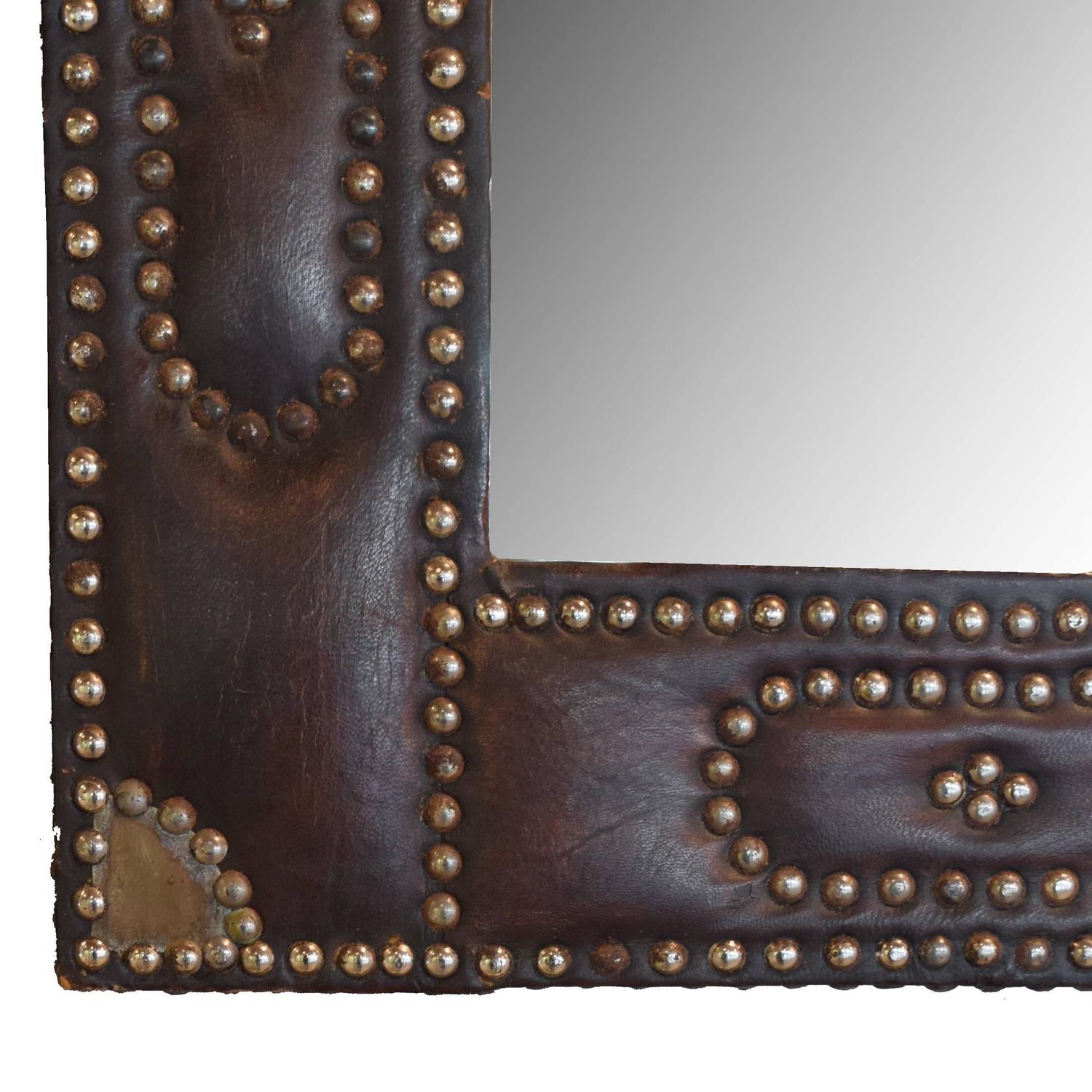 French Leather Framed Mirror at 1stdibs