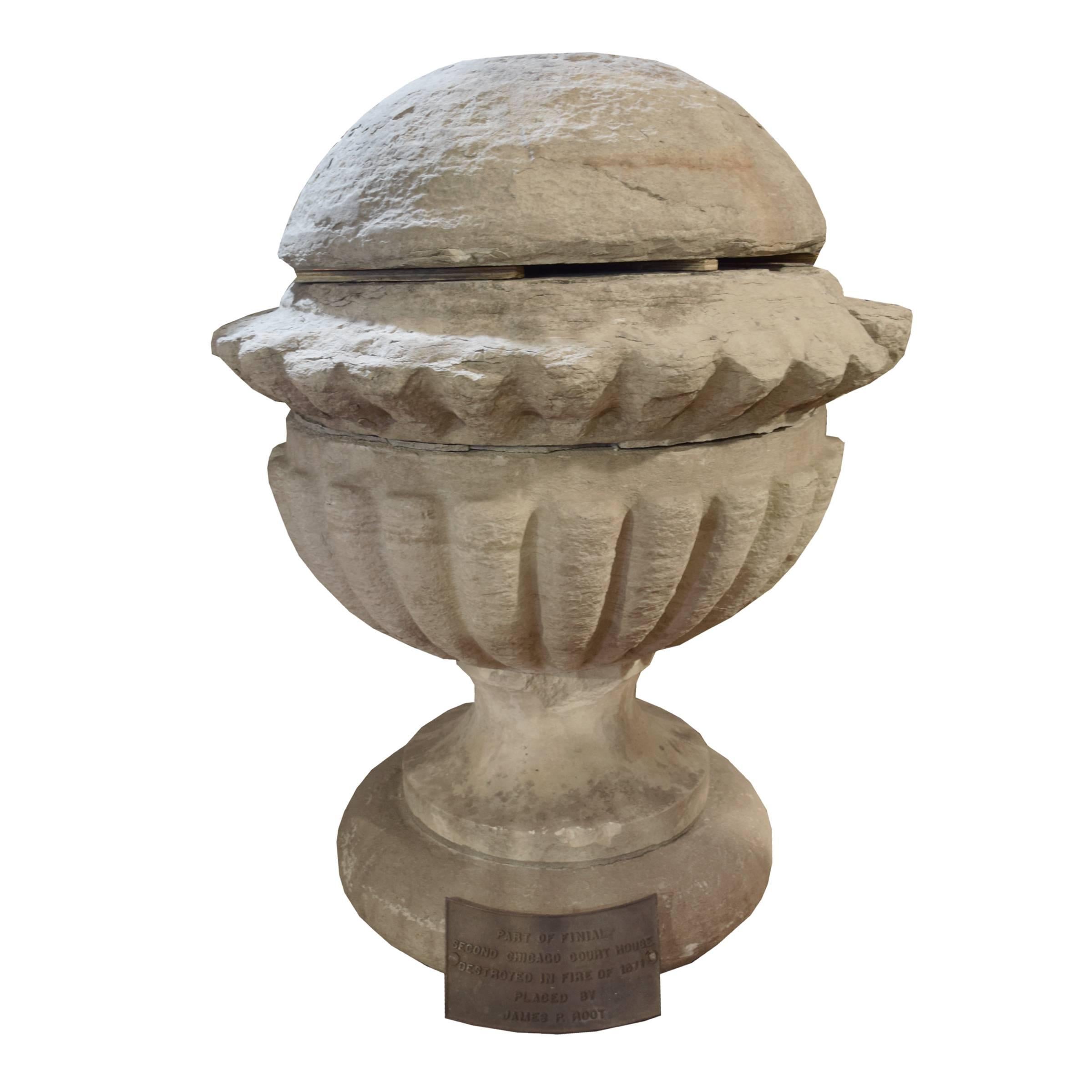 Original Carved Limestone Finial from the Second Chicago Courthouse