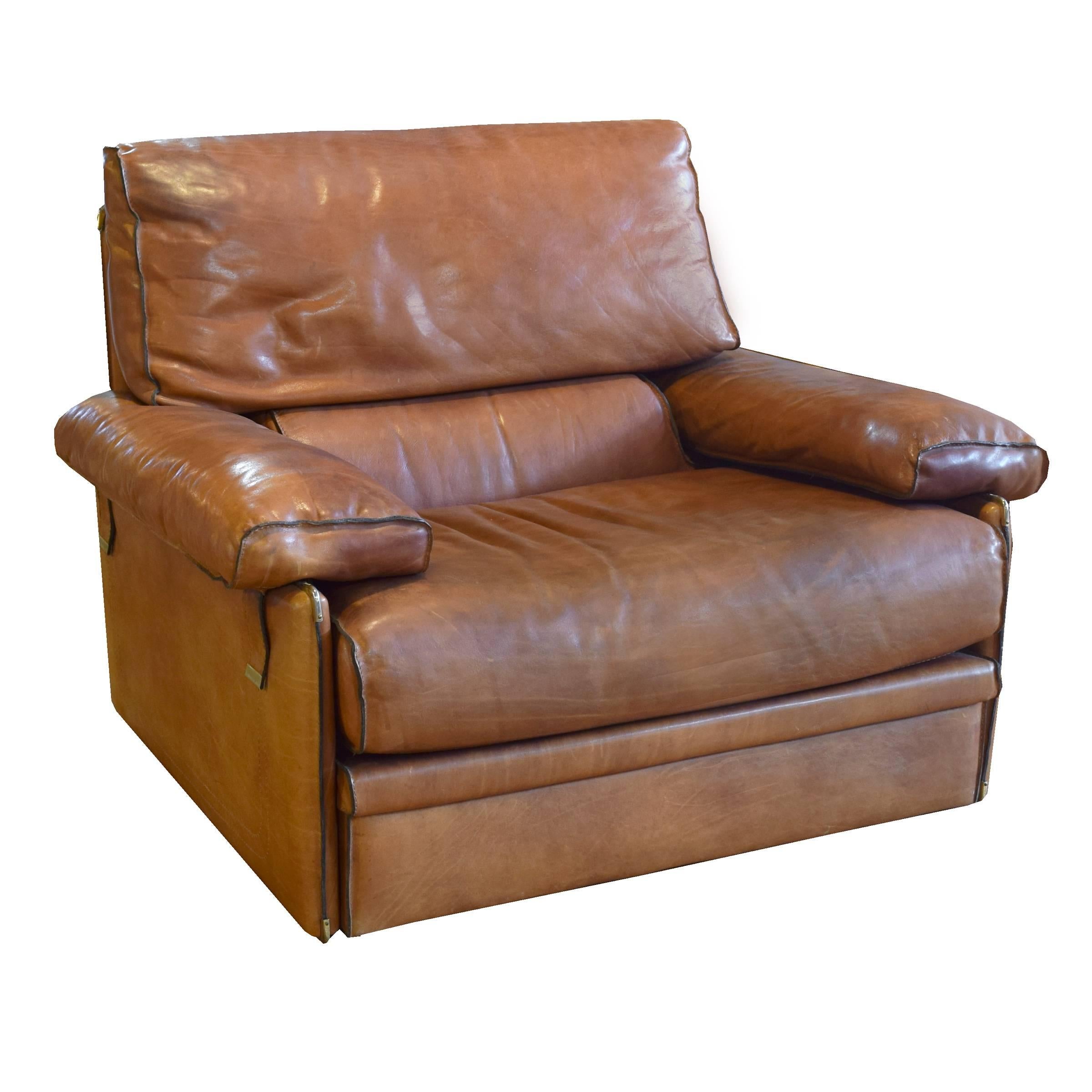 Italian Pair of Leather Club Chairs