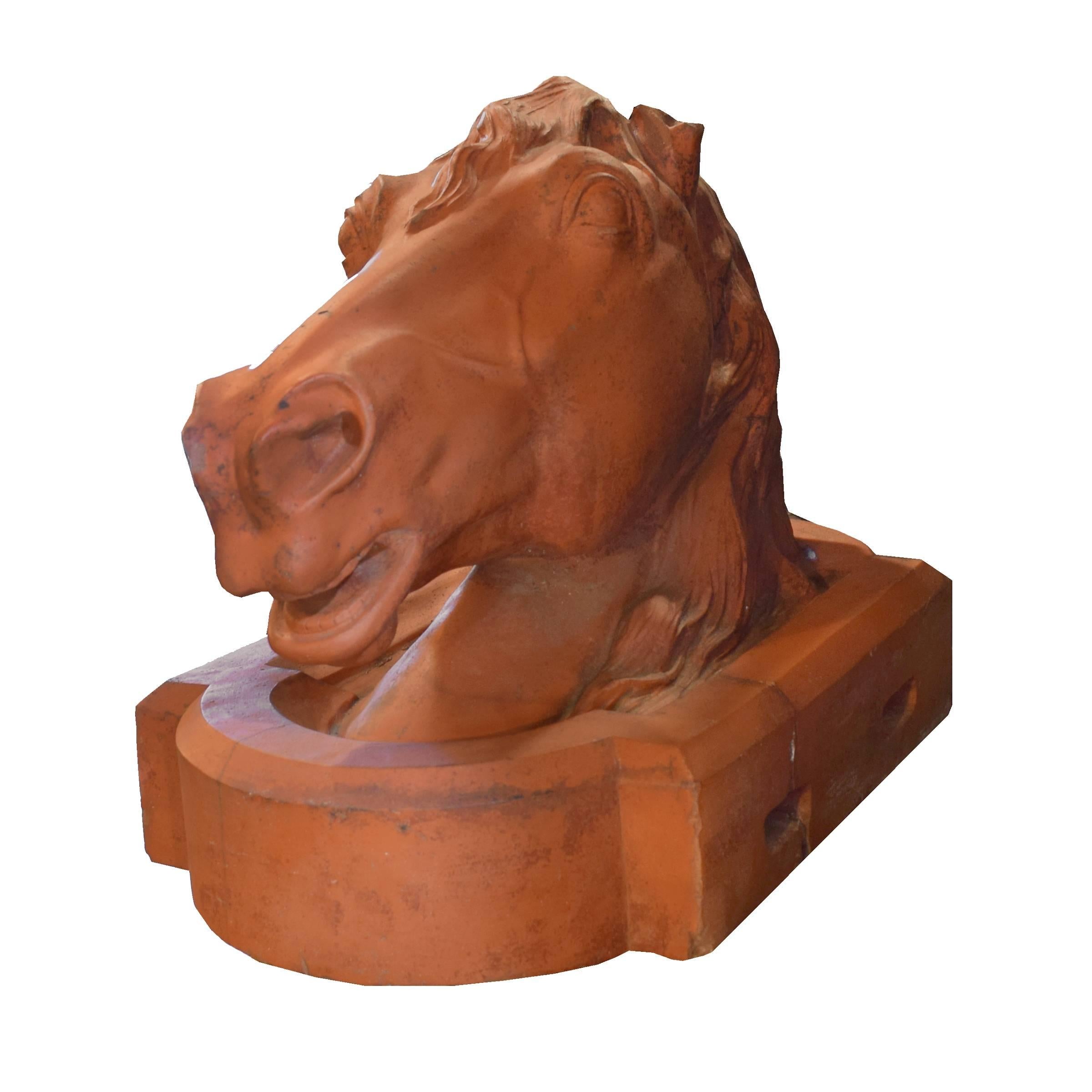 American Terra Cotta Horse Head In Excellent Condition In Round Top, TX