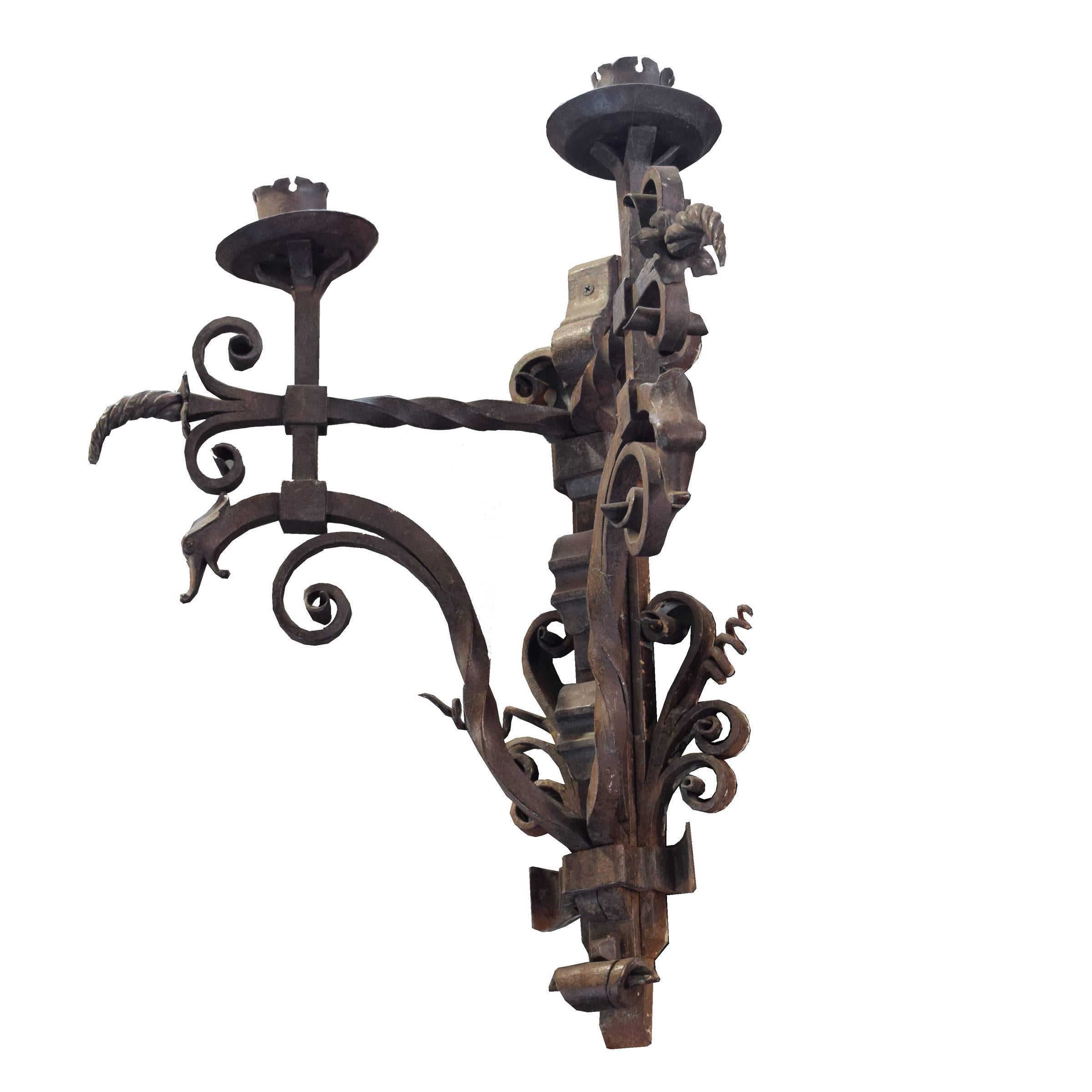 19th Century Pair of French Wrought Iron Sconces