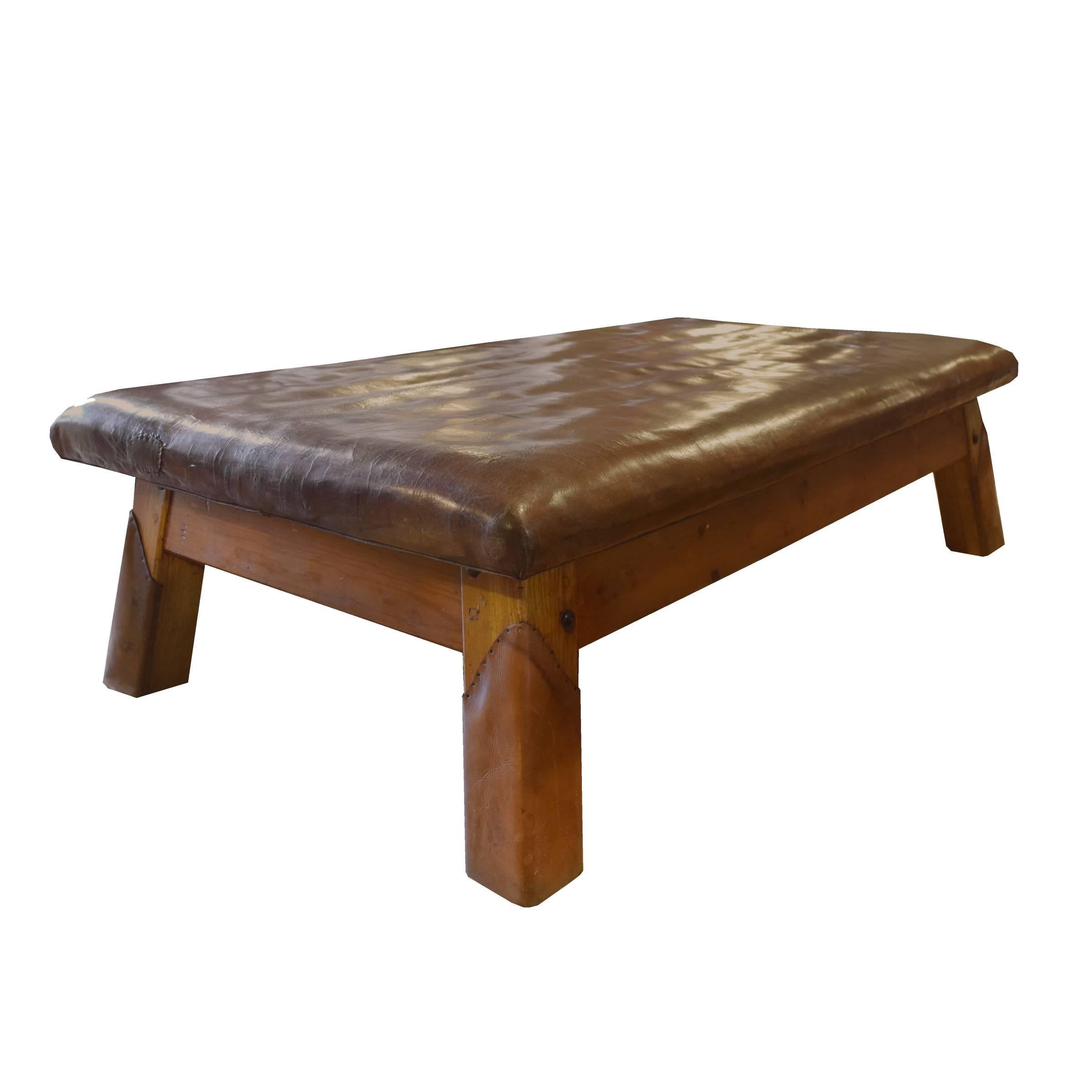 Czech Wood and Leather Vaulting Bench