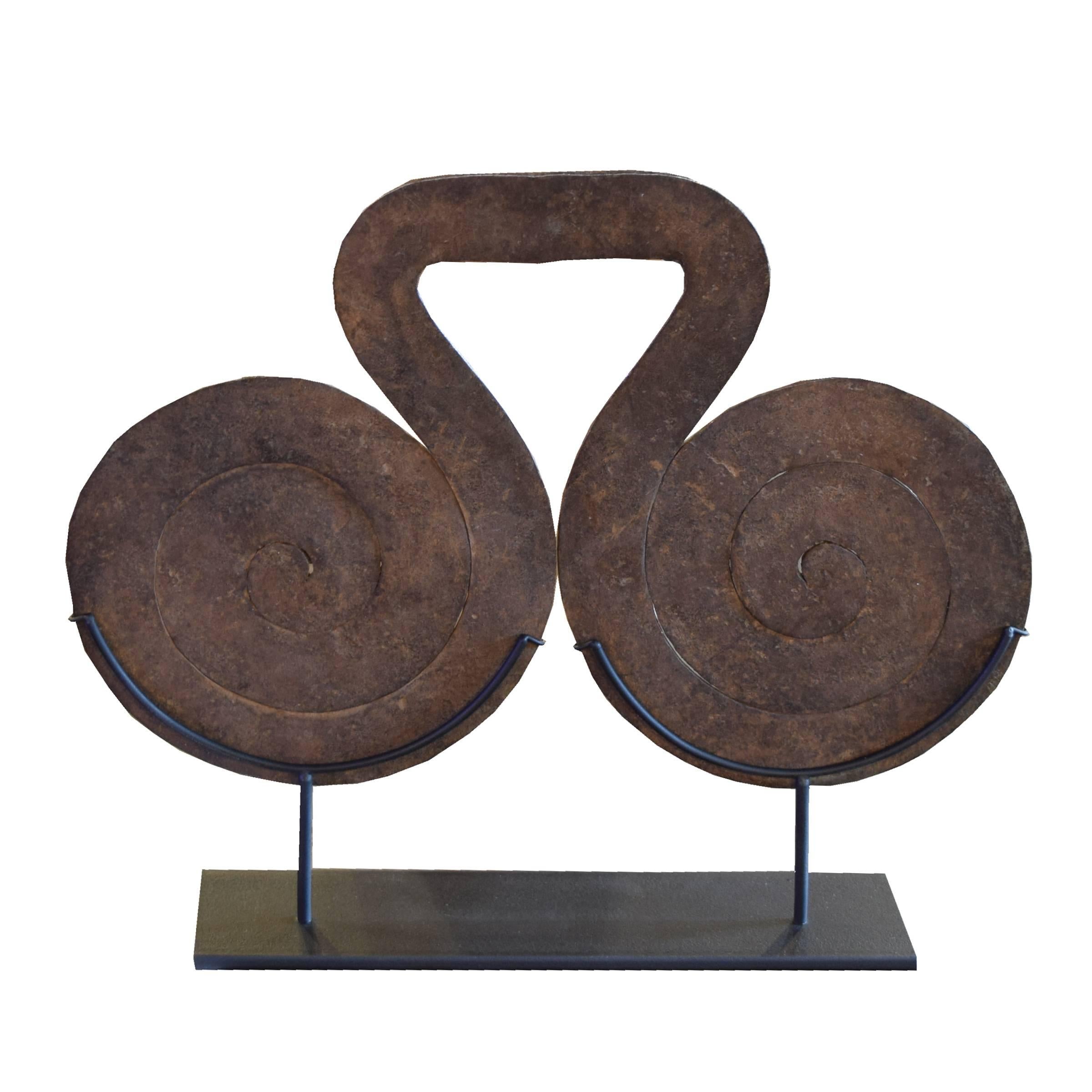 African wrought iron currency from the Kirdi peoples of Cameroon and Nigeria. On a custom mount.
 