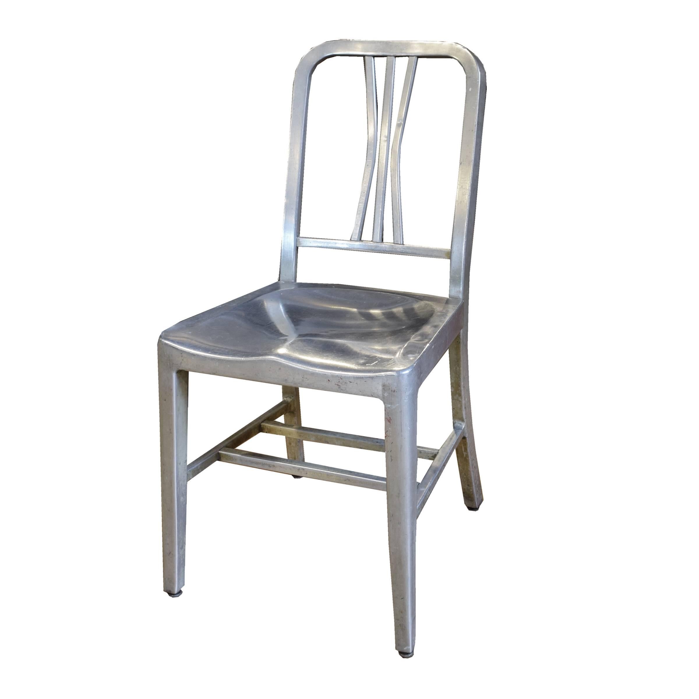 American GoodForm fireproof aluminium “Navy” chair by the General Fireproofing Company of Youngstown, Ohio, circa 1950. Originally designed in 1944 for use on submarines for the U.S Navy, the “Navy” chair has been in production ever since. Many
