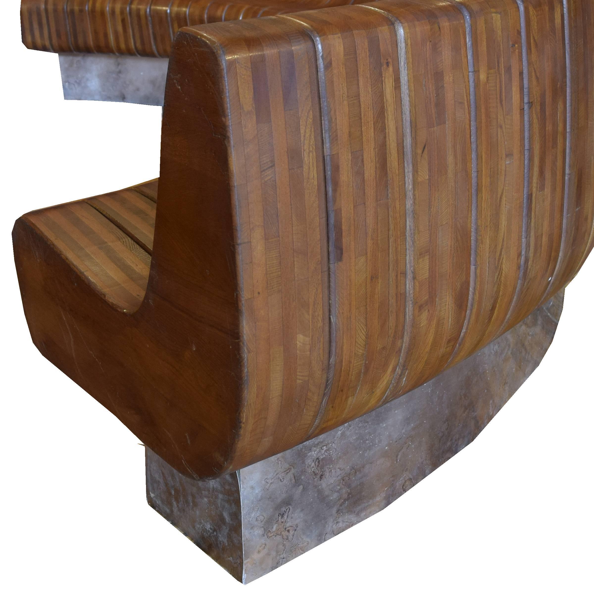 Wood Pair of French Curved Benches