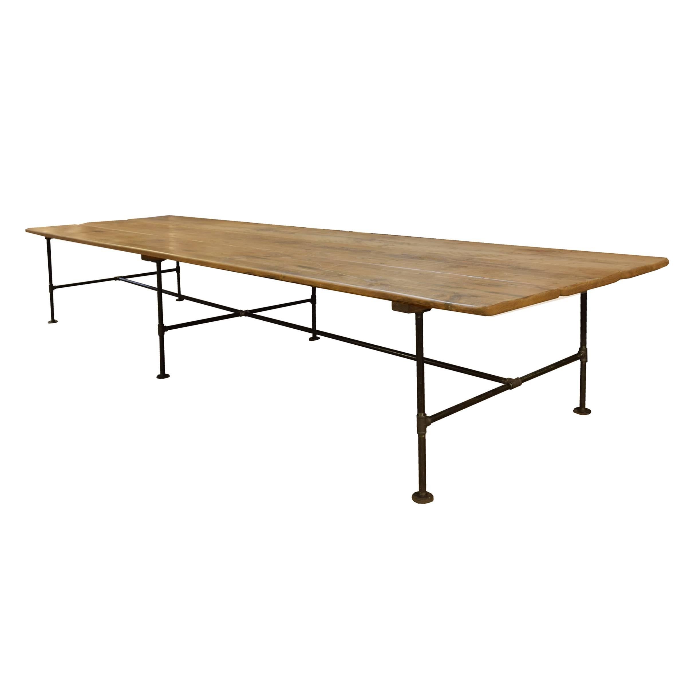 Industrial Monumental American Pine and Pipe Table