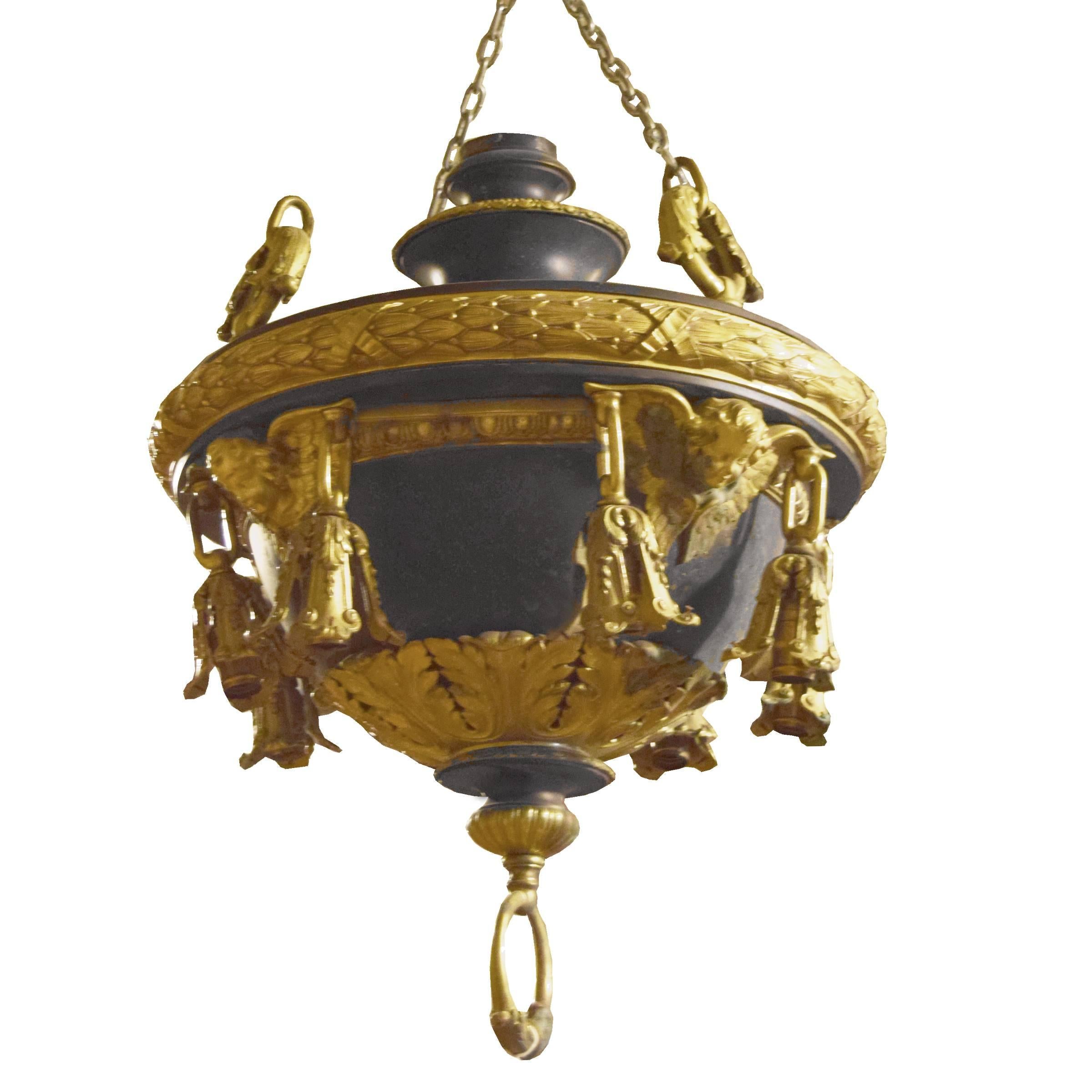 Gilt American Bronze Chandelier with Angels