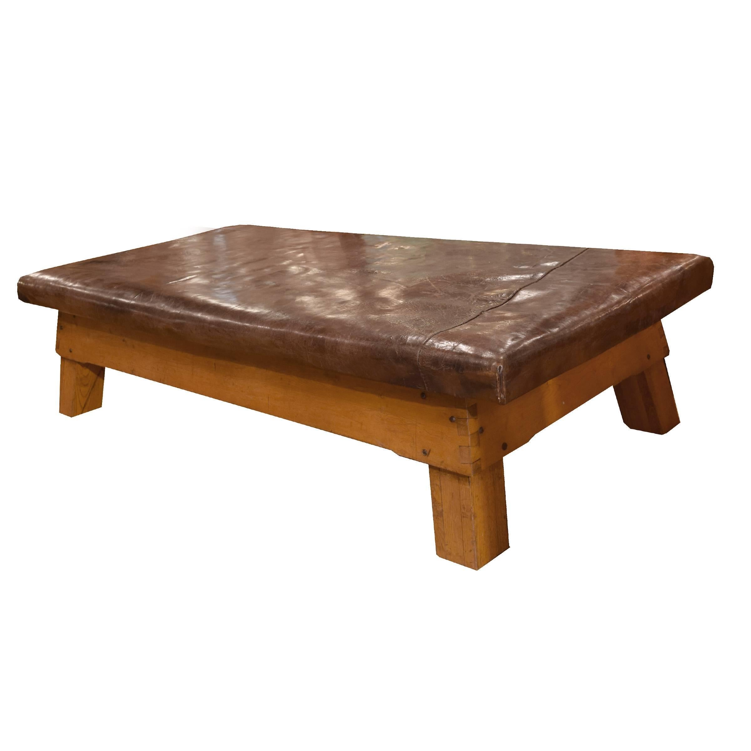 Wood and Leather Vaulting Bench For Sale