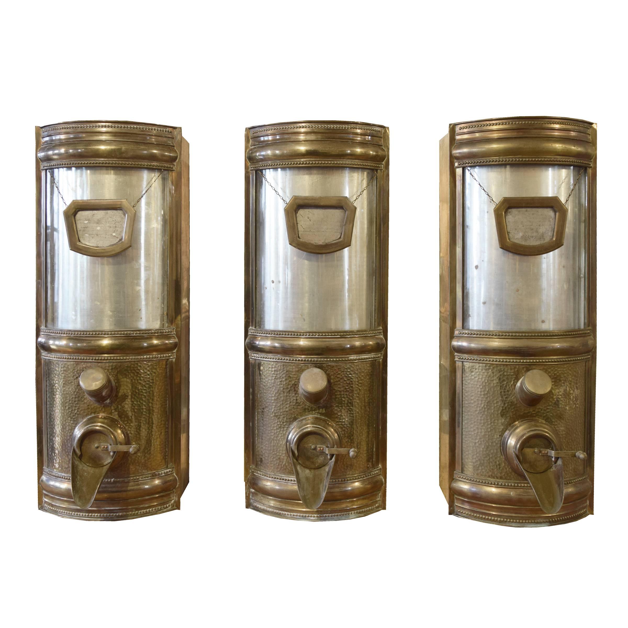 German Set of Six Brass and Glass Coffee Bean Dispensers