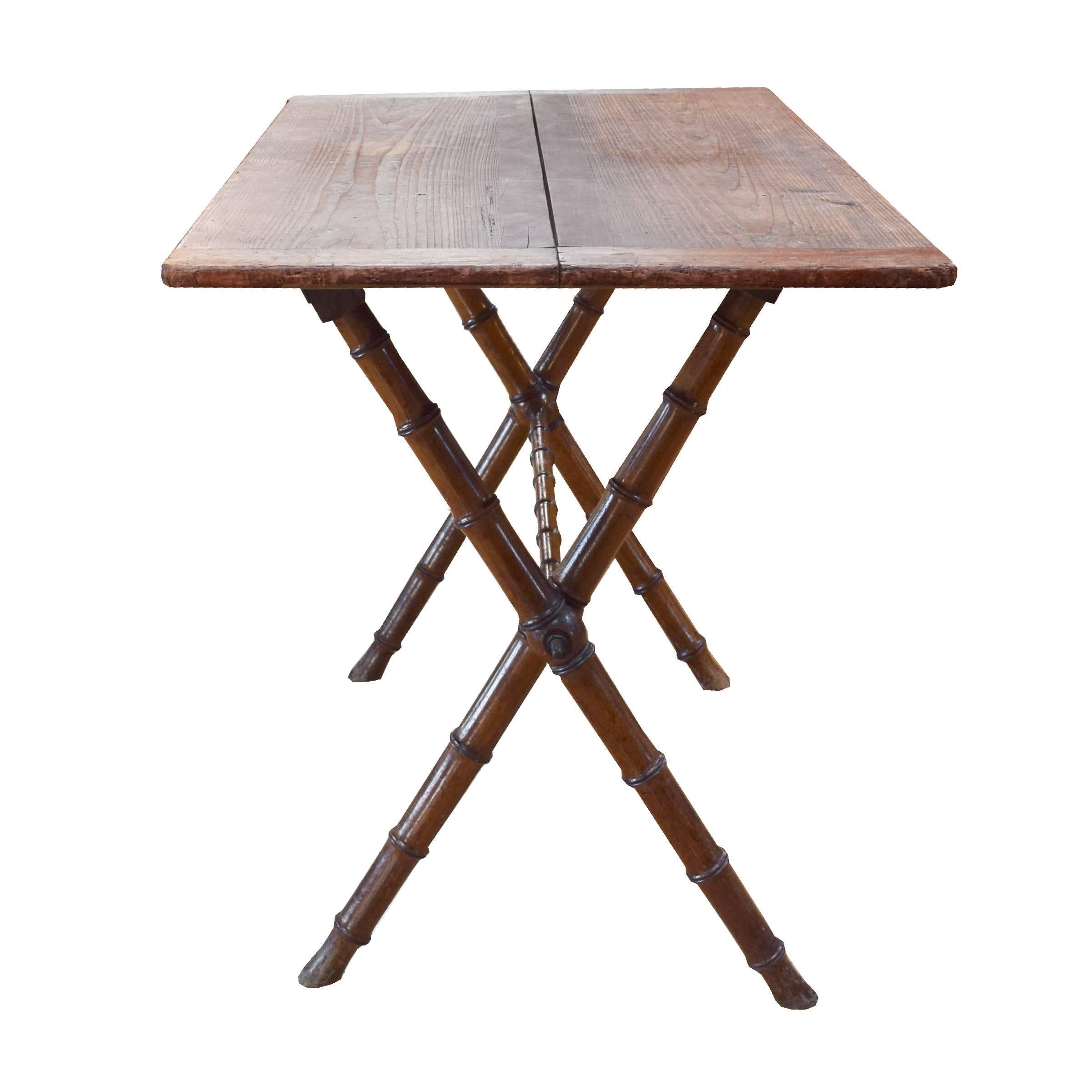 European French Folding Table with Faux Bamboo Legs
