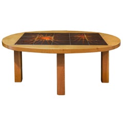 French Wood and Tile Coffee Table