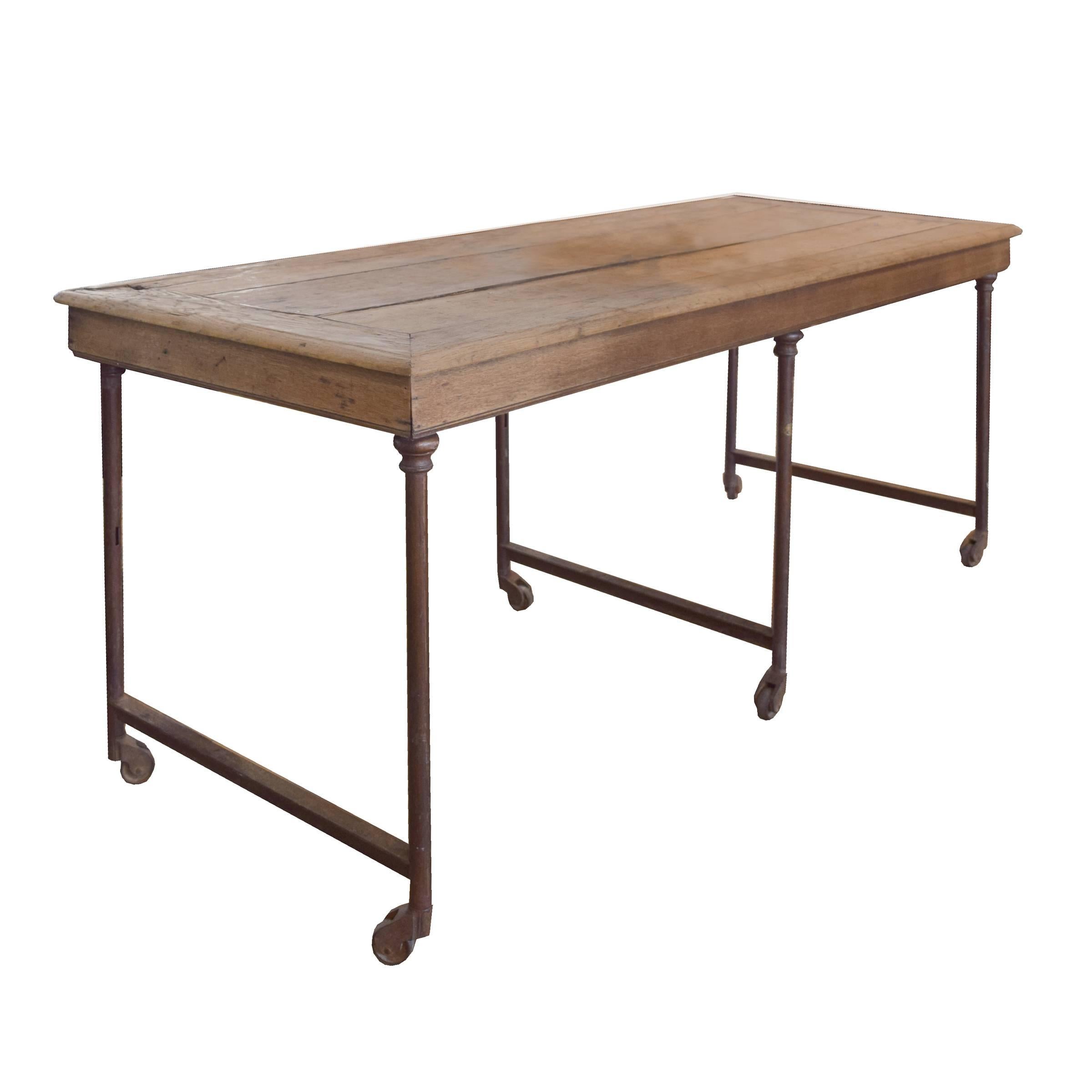 French Théodore Scherf Oak and Metal Table