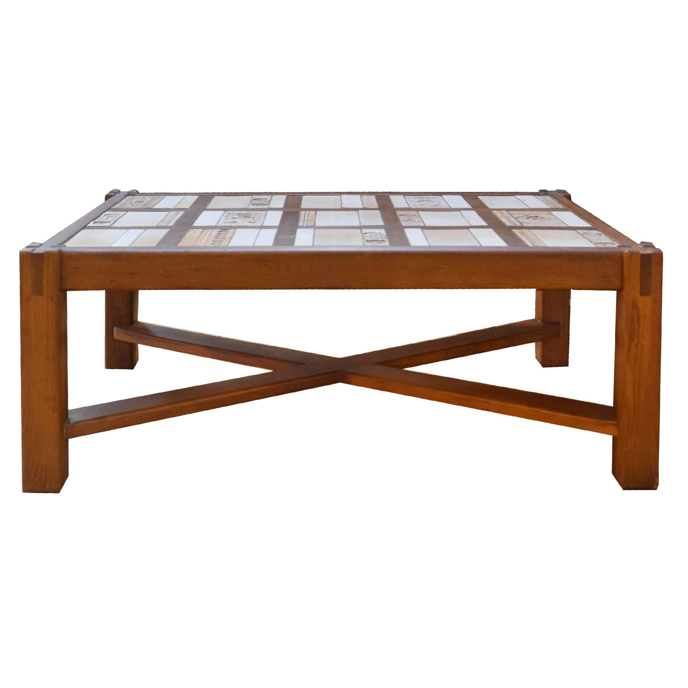 French Tile and Wood Coffee Table