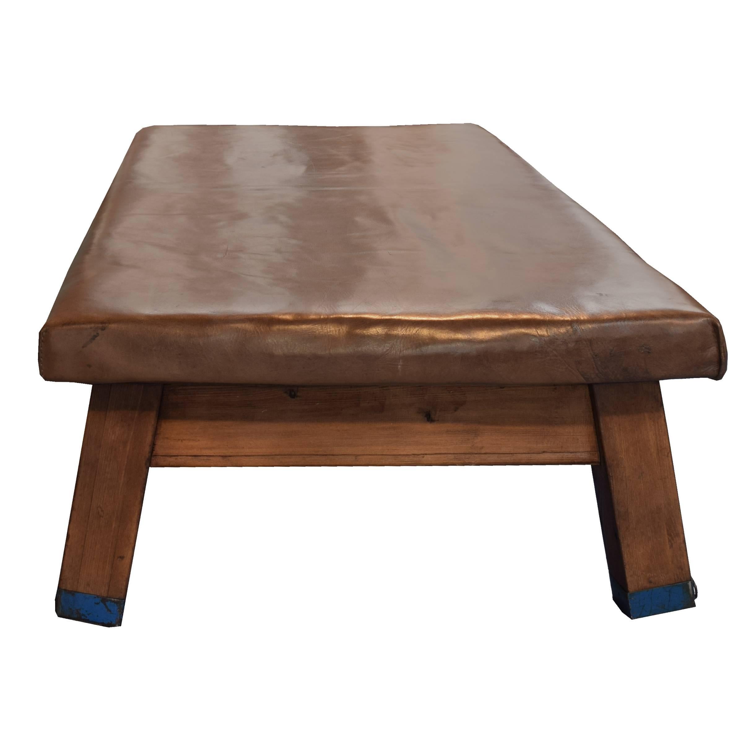 Czech Wood and Leather Vaulting Bench or Table