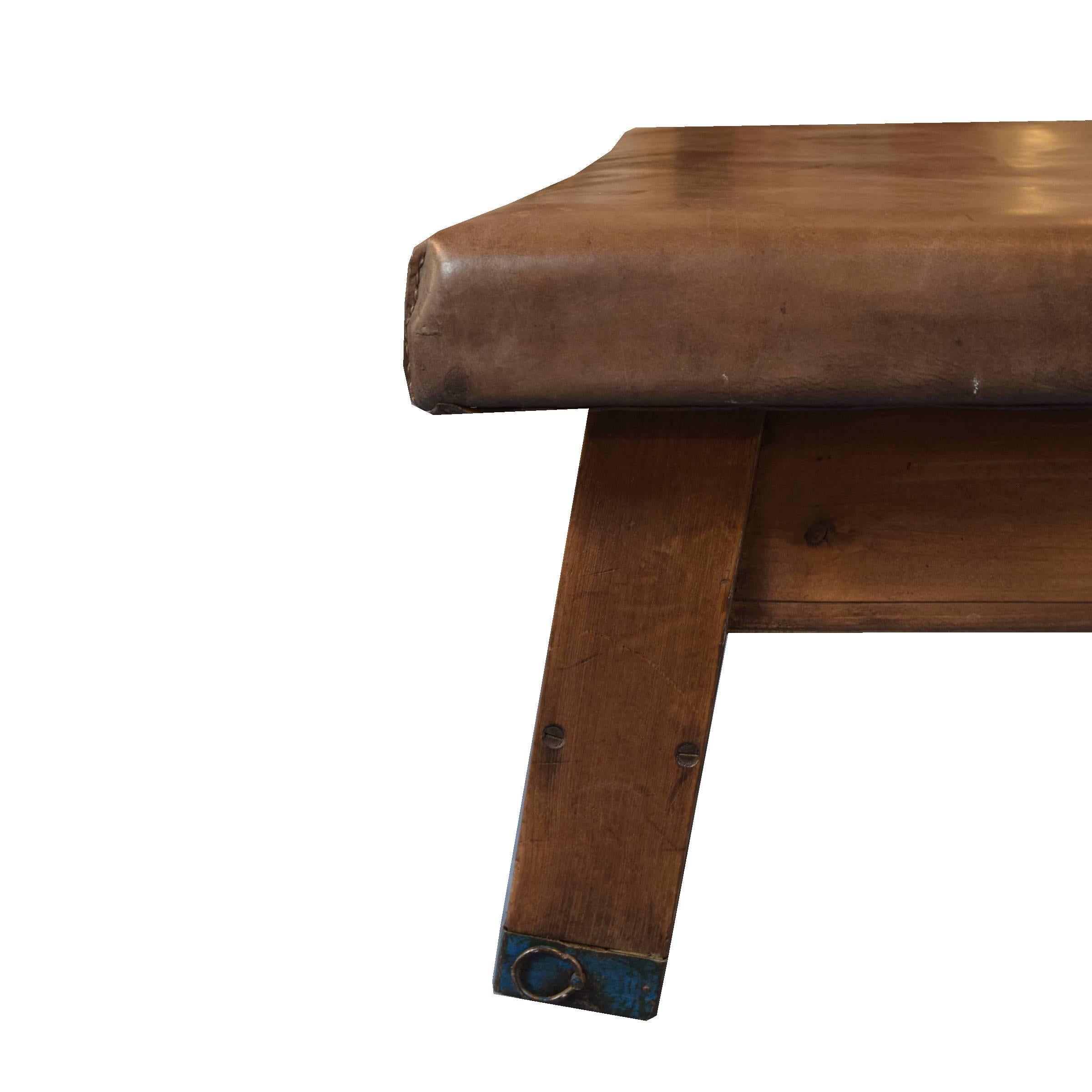 20th Century Wood and Leather Vaulting Bench or Table