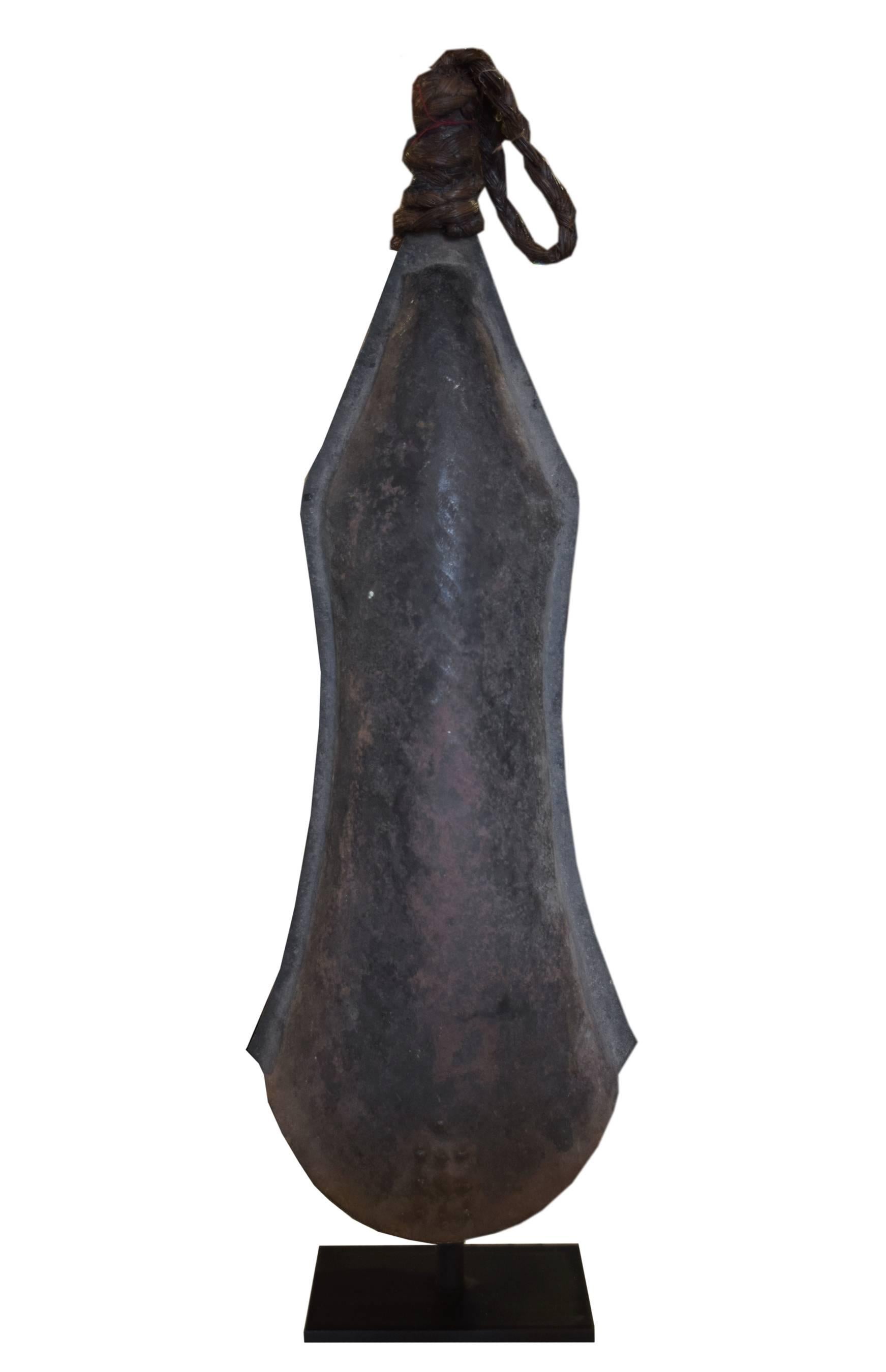 Congolese African Hammered Iron Gong with Original Rope on Custom Mount