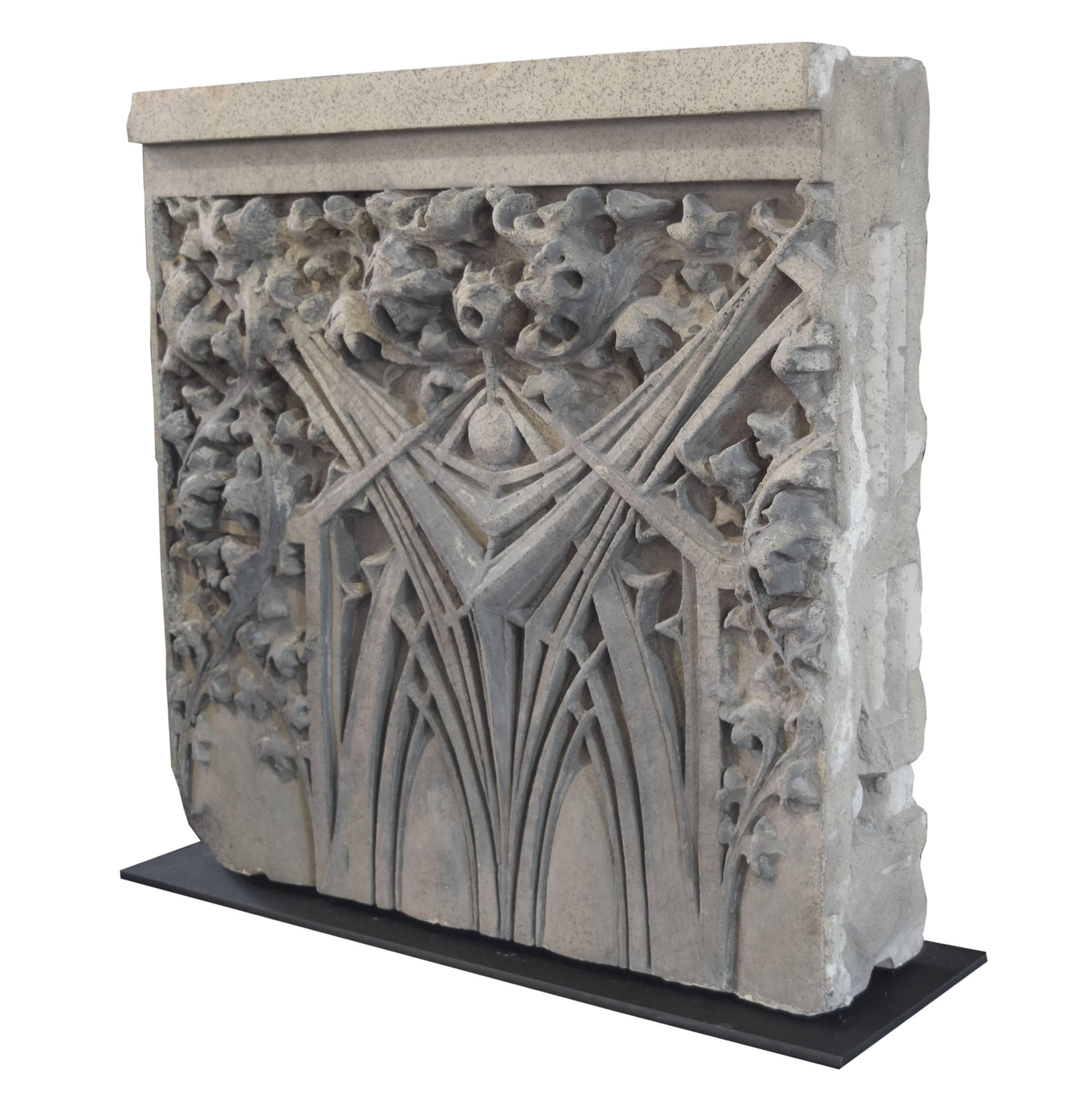 Terracotta spandrel panel from Stop and Shop Warehouse, formally the Western Methodist Book Exchange. The building, located at 16 W Washington St. in Chicago, was constructed in 1899 by architect Harry Bergen Wheelock and the panels were designed by