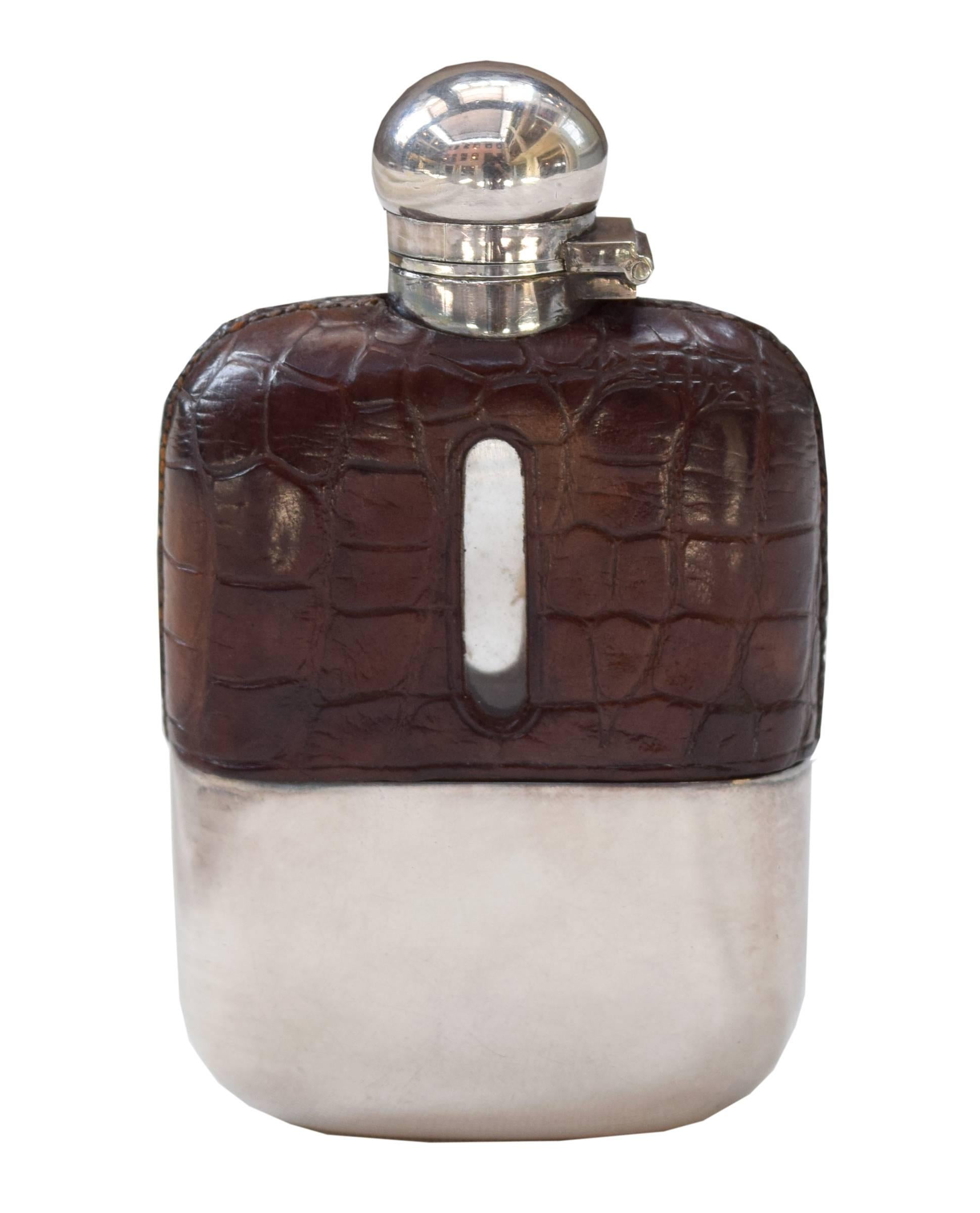 20th Century Petite Leather and Silver Plated Flask
