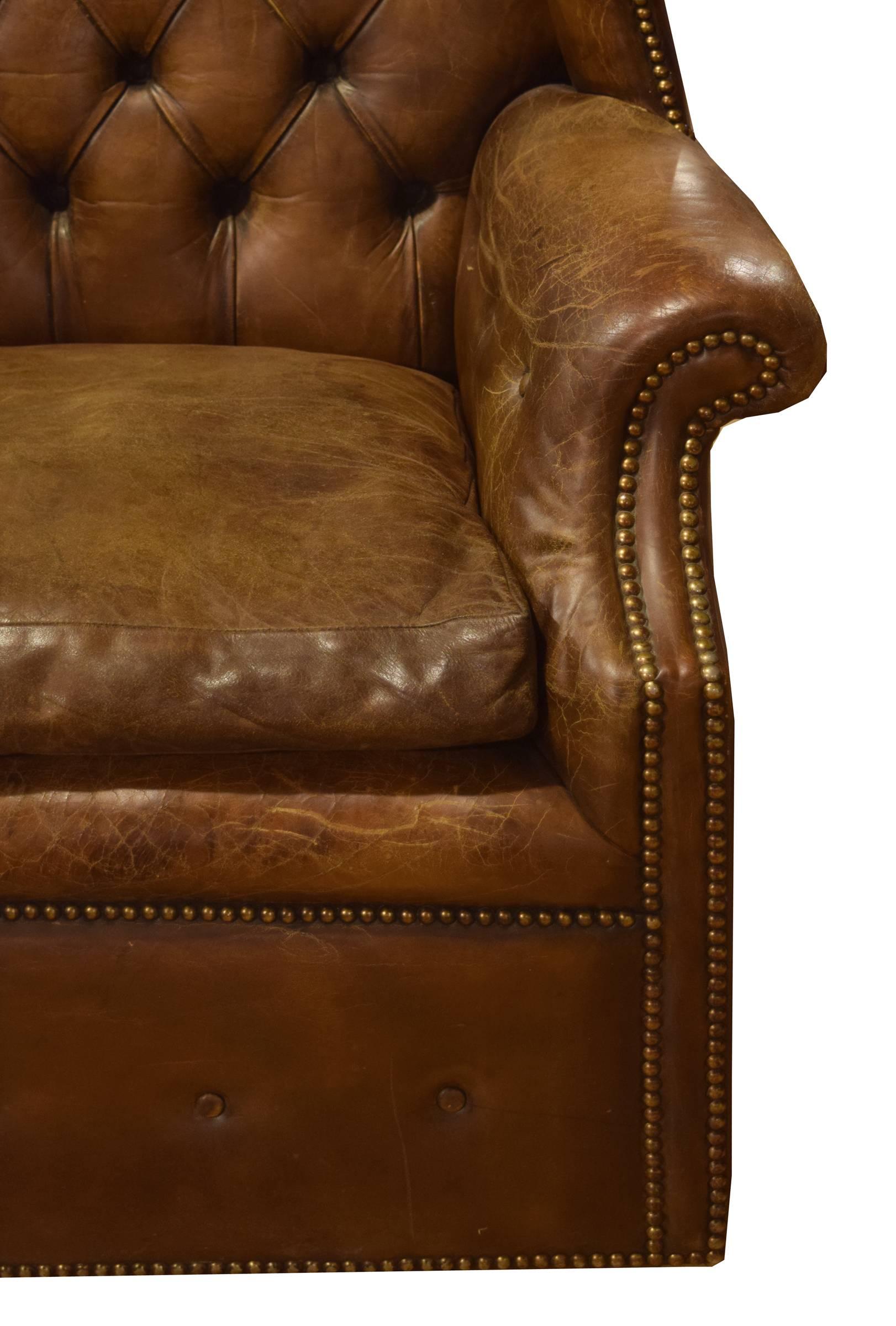 20th Century Italian Tufted Leather Wing Chair