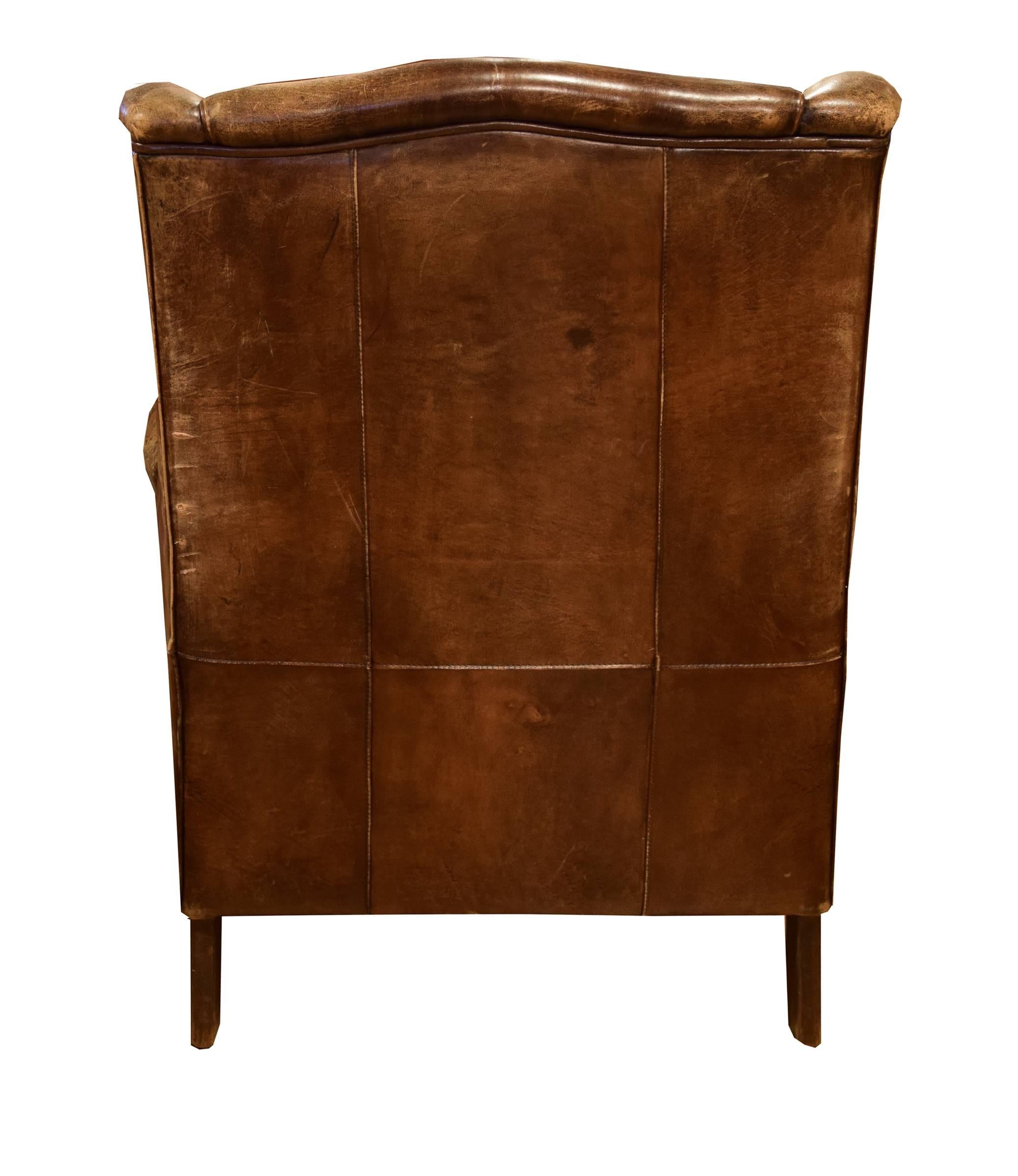 Italian Leather Wingback Chair from Italy