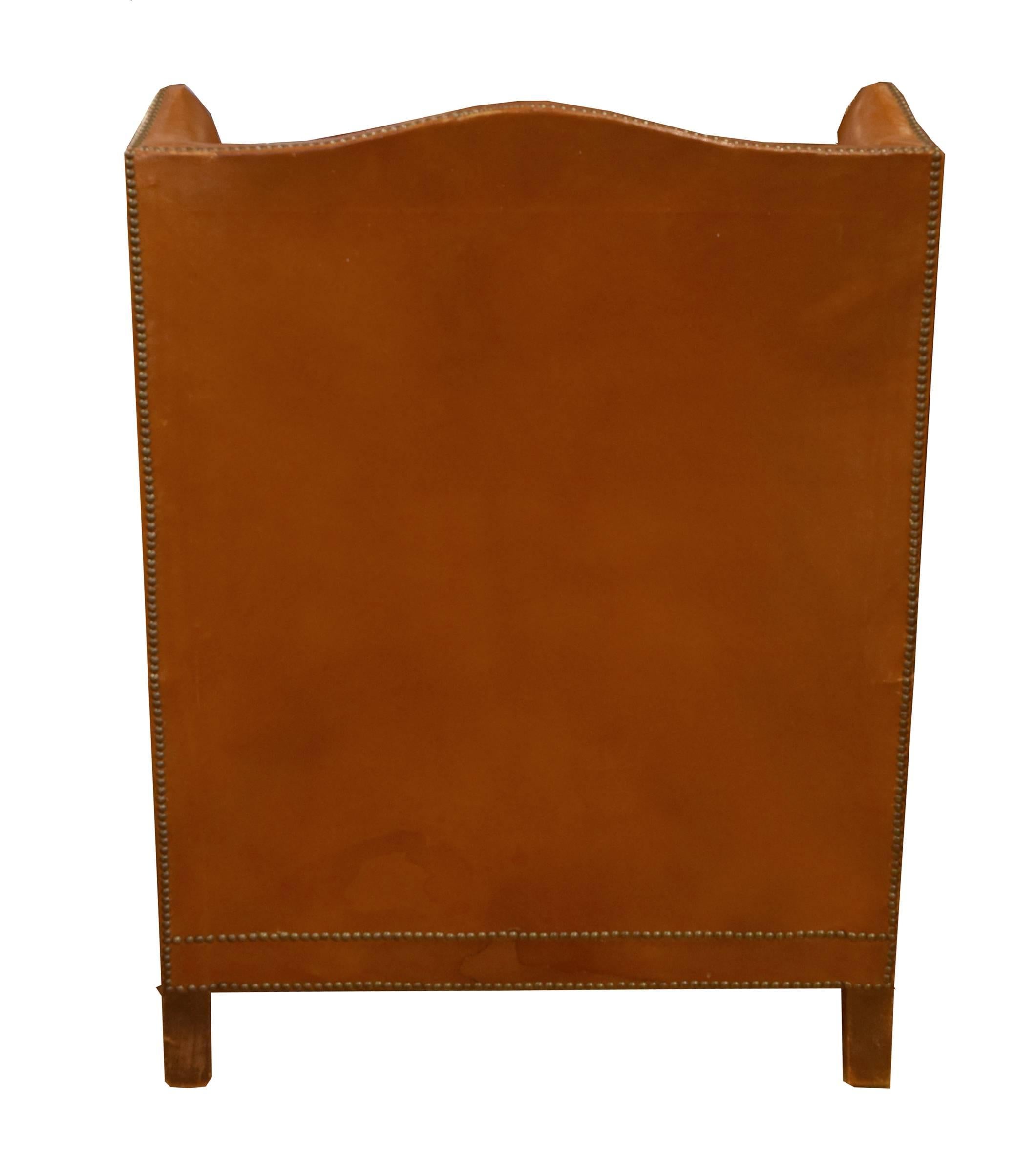 20th Century Italian Leather Wingback Chair