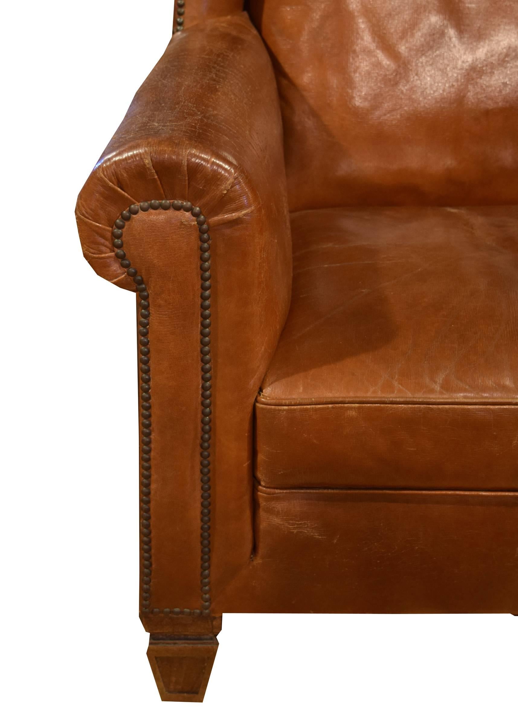 Italian Leather Wingback Chair 1