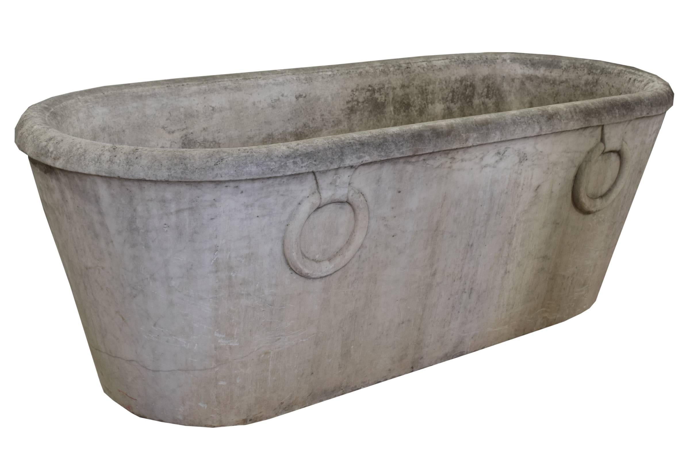 An incredible 18th century Italian marble bathtub, carved in ancient Roman style.