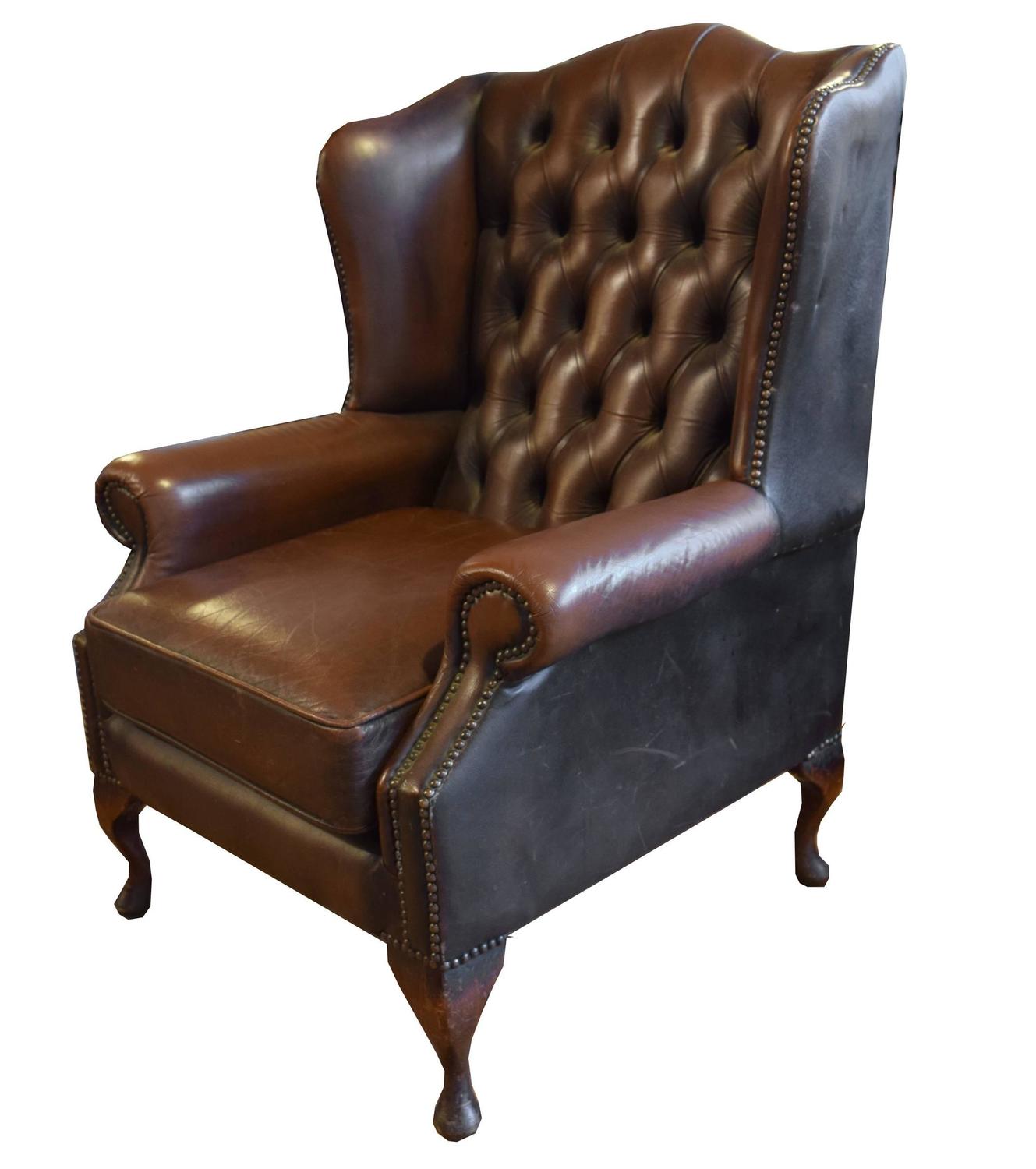 Tufted Leather Wing Chair For Sale at 1stdibs