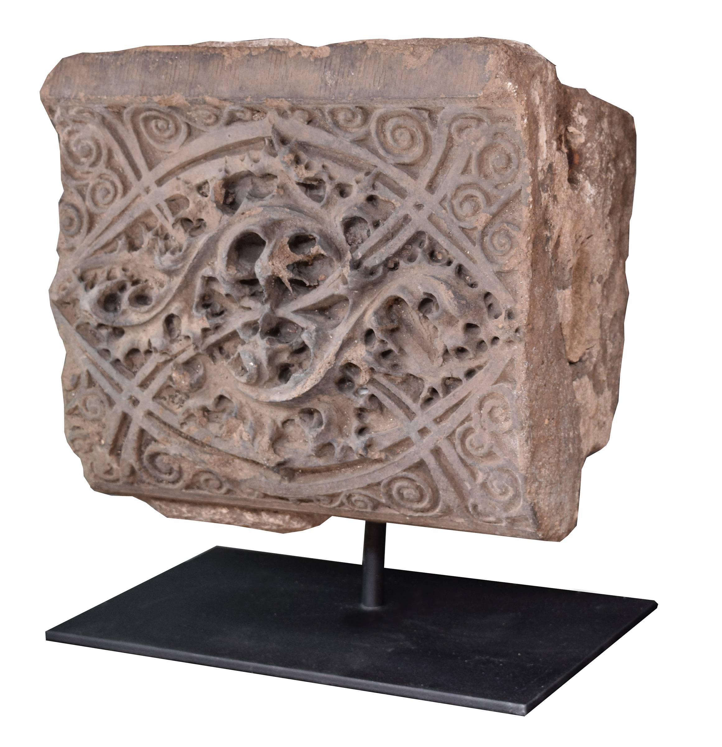Intricate fragment from the iconic Chicago stock exchange building designed by the legendary firm of Louis H Sullivan and Dankmar Adler, with a custom mount.