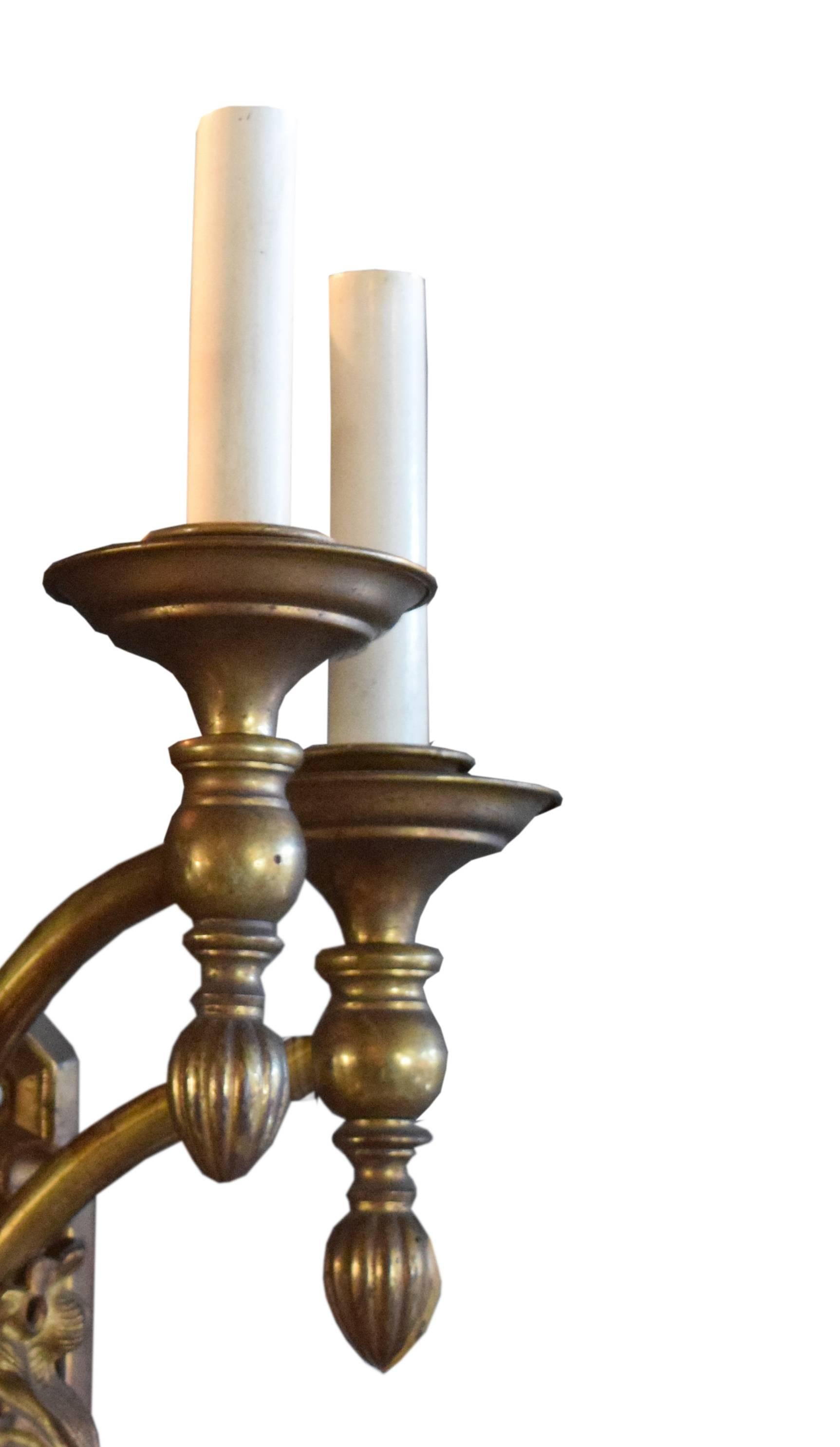 Pair of Bronze Five-Arm Sconces In Excellent Condition In Chicago, IL