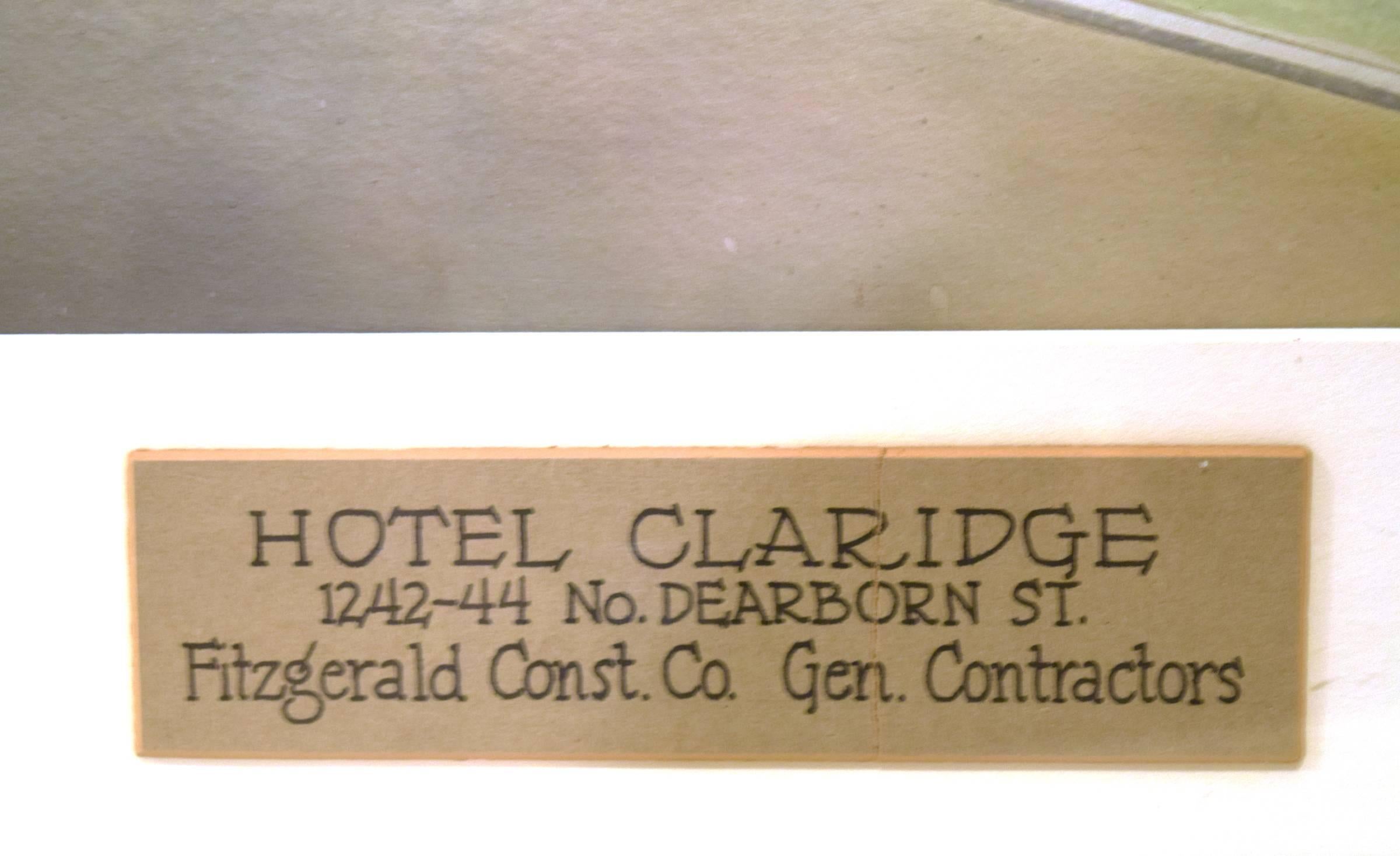20th Century  Framed Watercolor Presentation Rendering of the Hotel Claridge