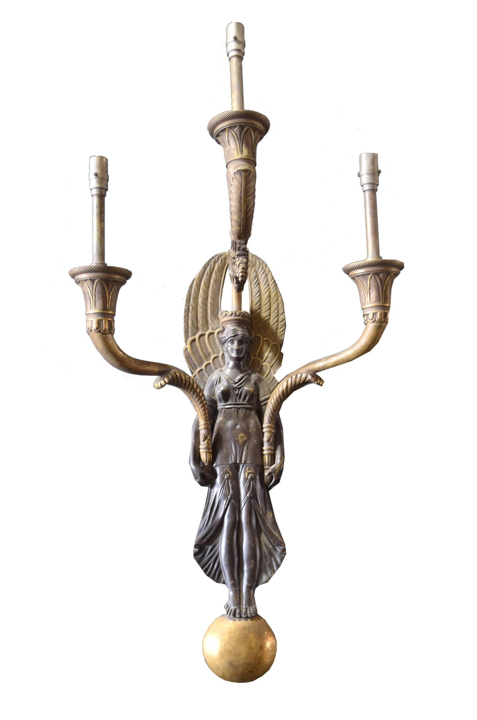 American Pair of Bronze Wall Sconces