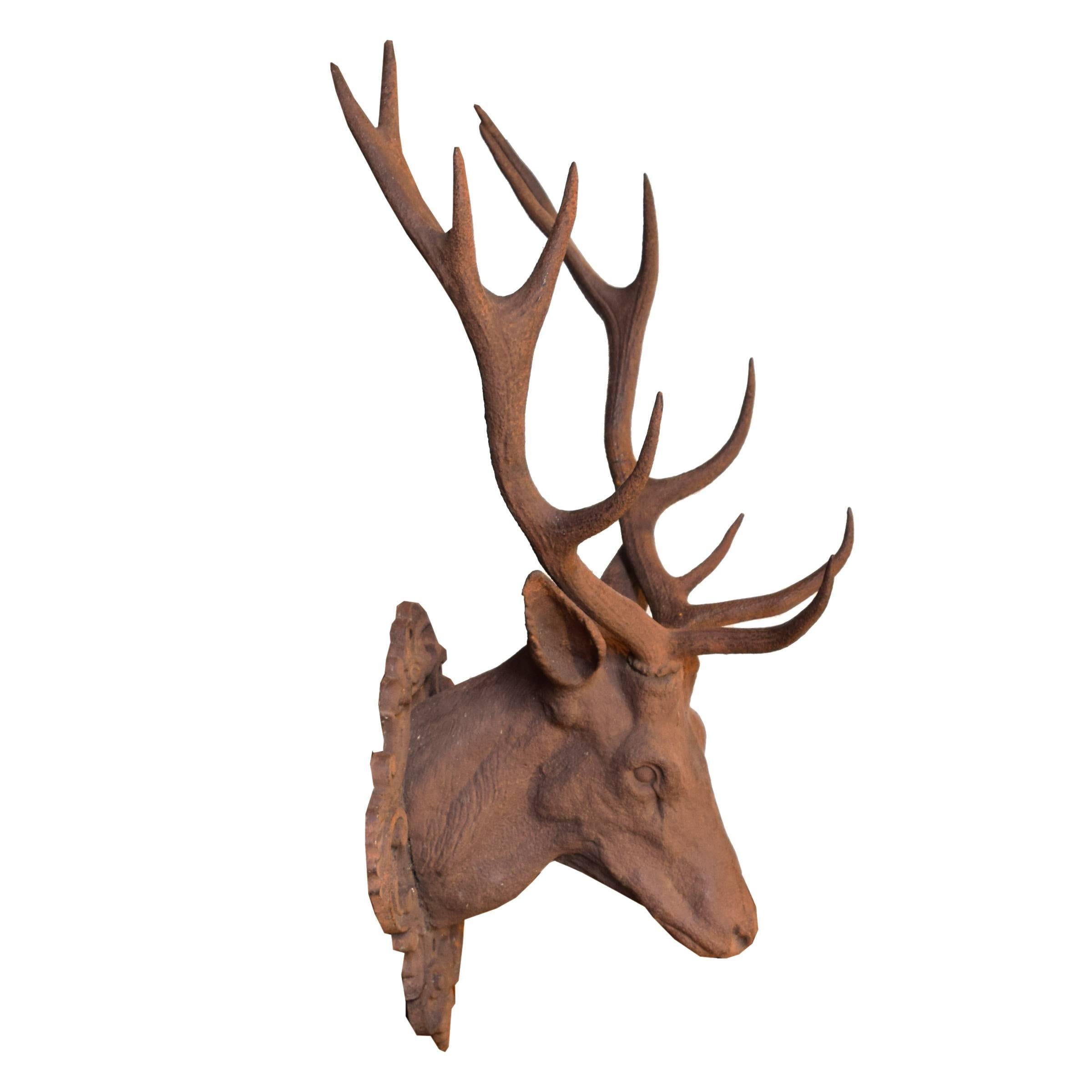 A wonderfully detailed and rare full-scale cast iron deer trophy mount from a Bavarian royal hunting lodge, 19th century.