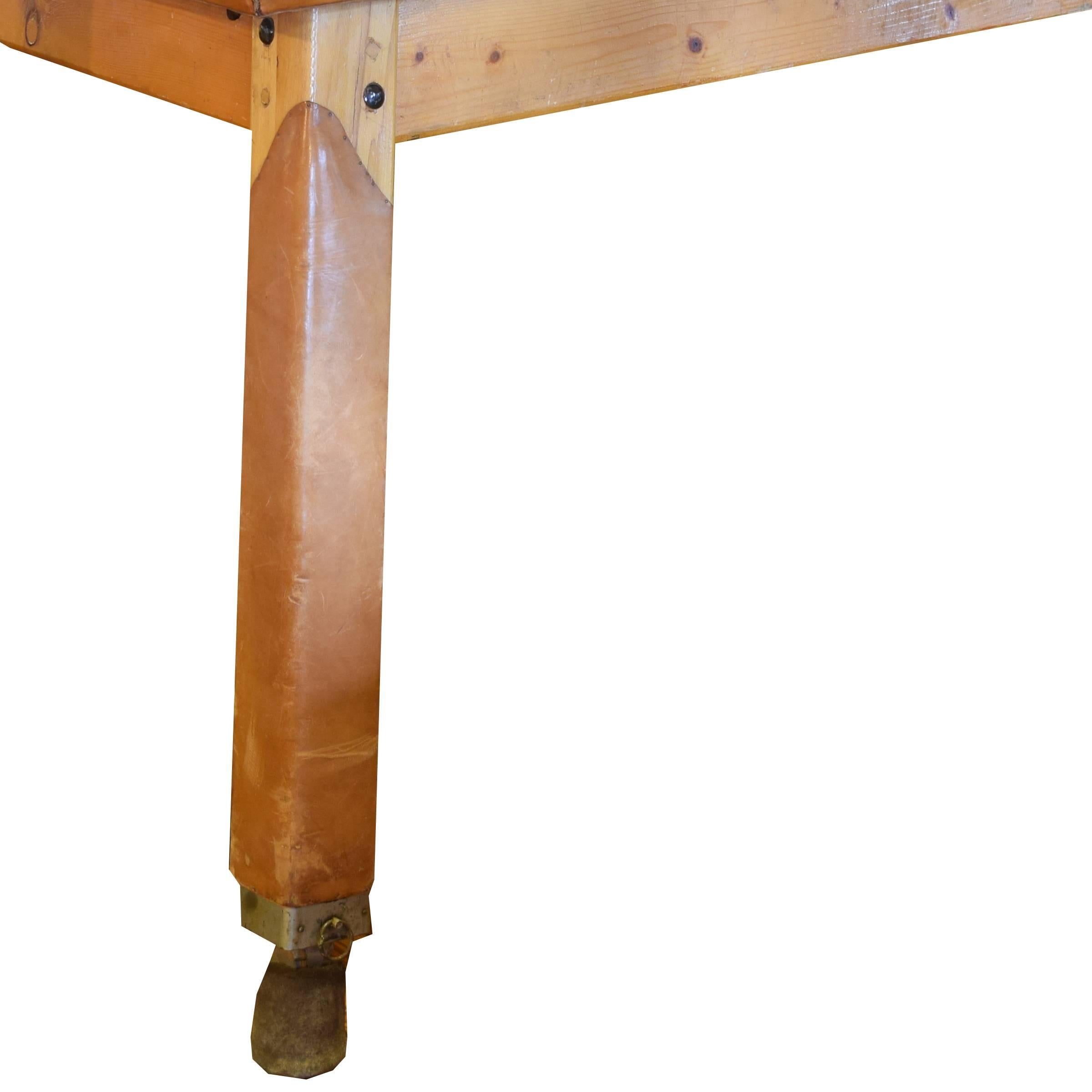 Czech Vintage Leather and Wood Vaulting Table