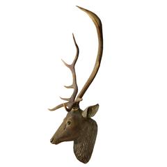 Carved Wood Stag Head