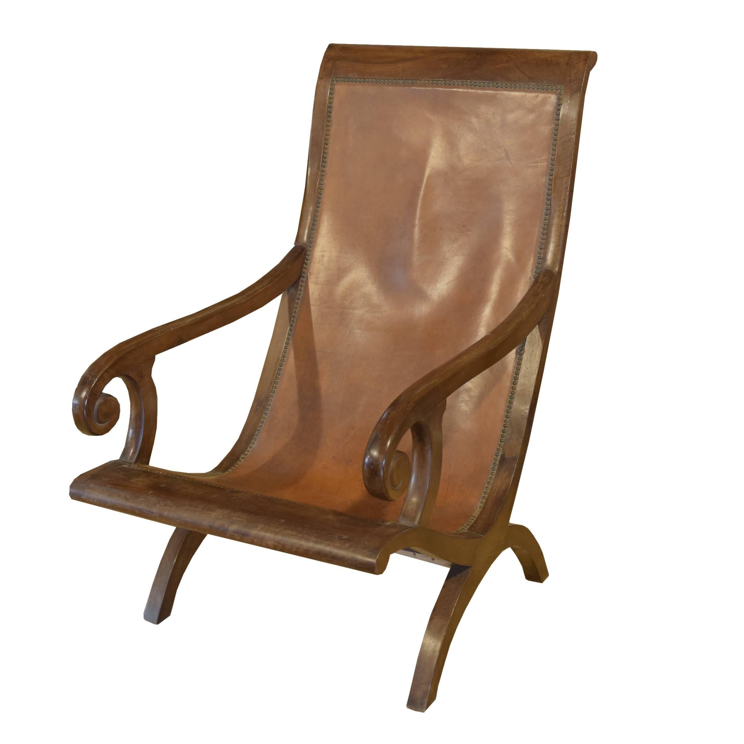 Leather Pair of French Campeche Style Chairs