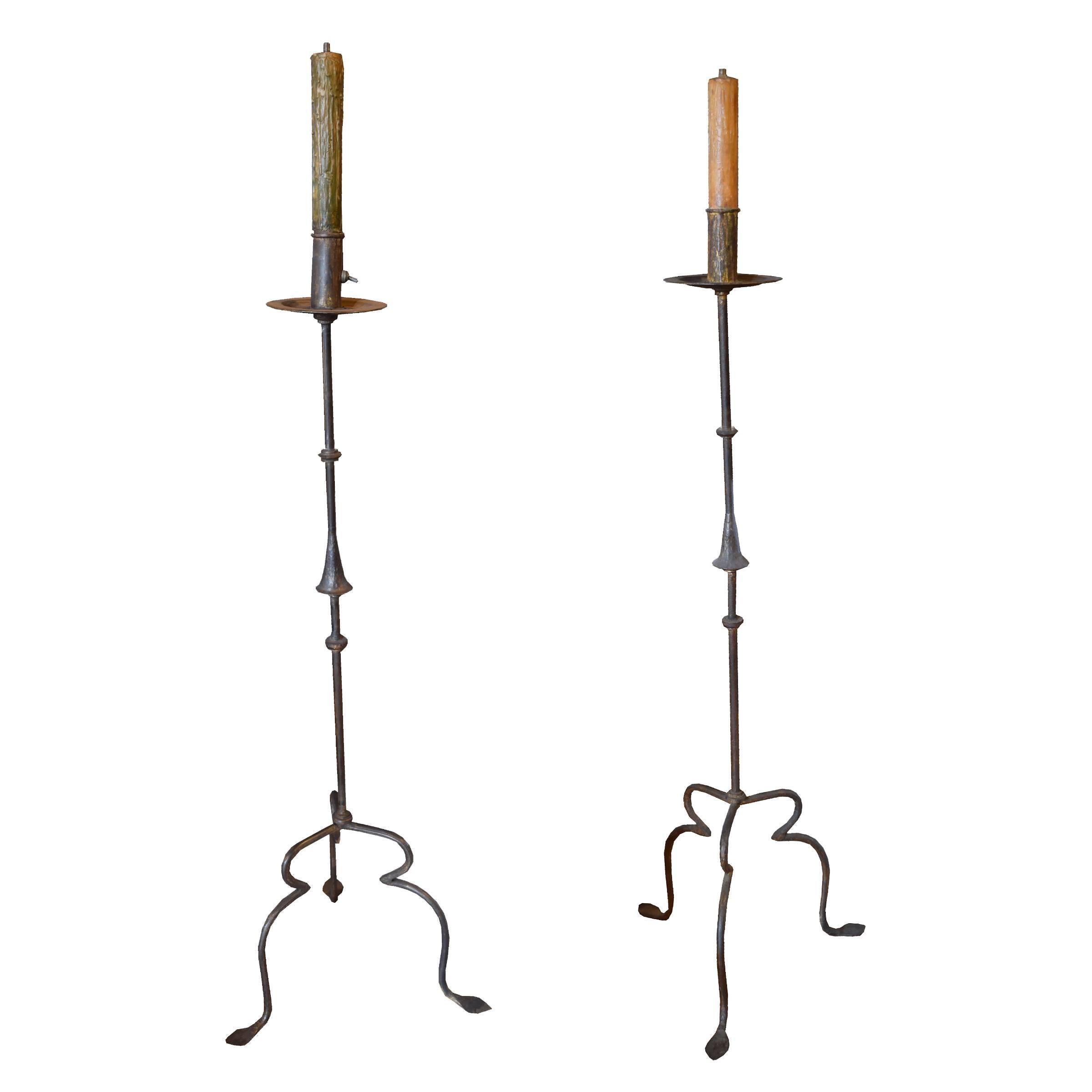 Pair of Italian Wrought Iron Candle Stick Lamps