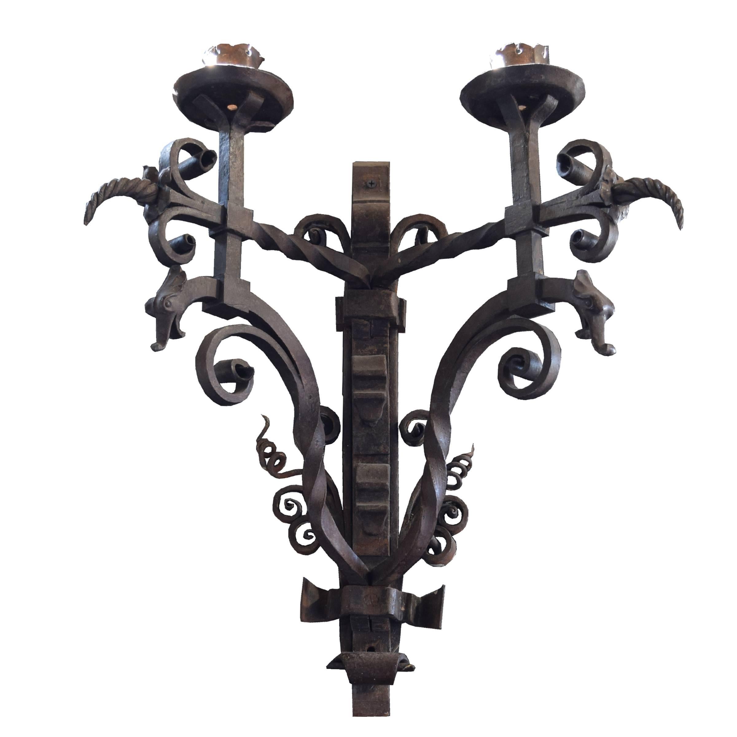 Pair of French Wrought Iron Sconces In Excellent Condition In Chicago, IL