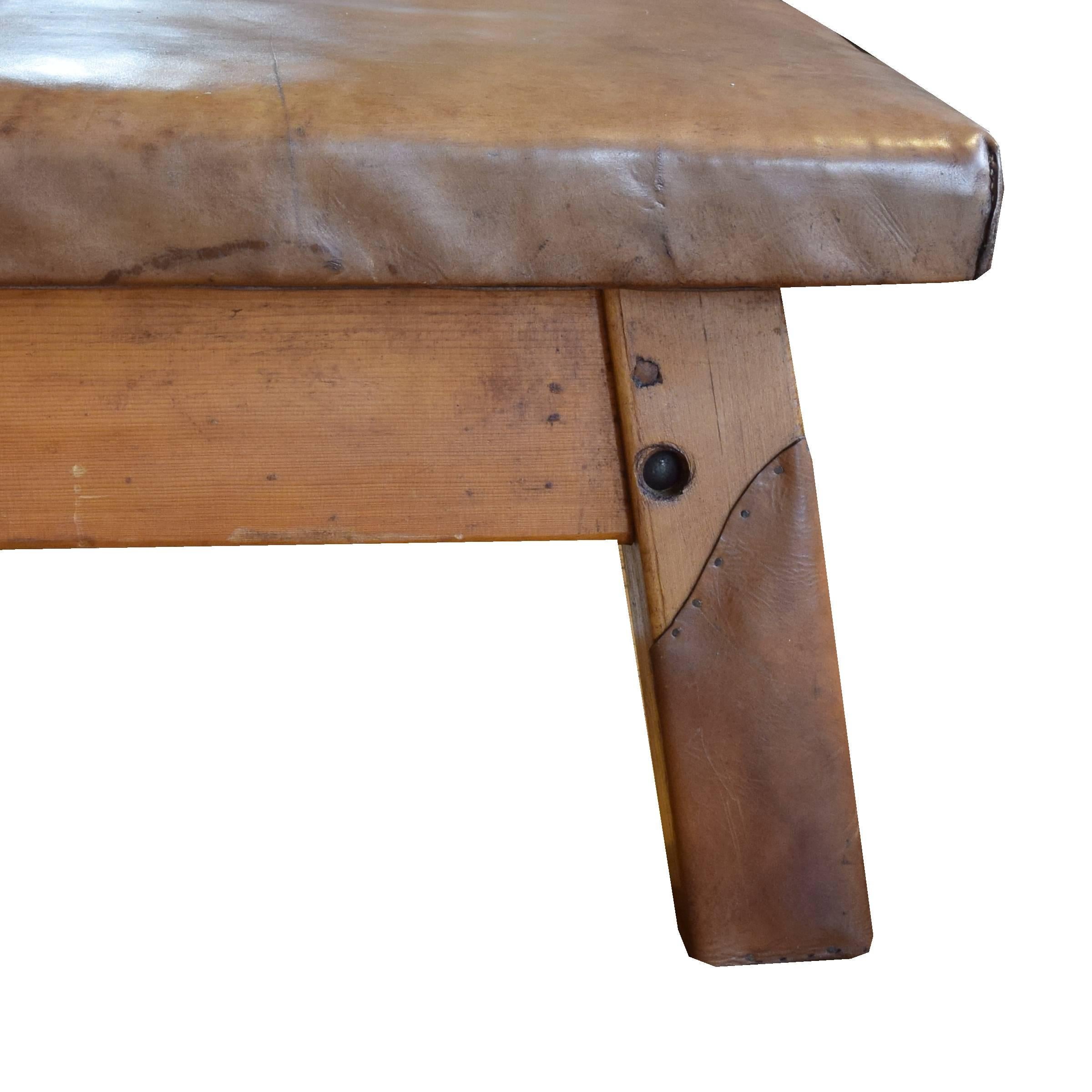 20th Century Wood and Leather Vaulting Bench