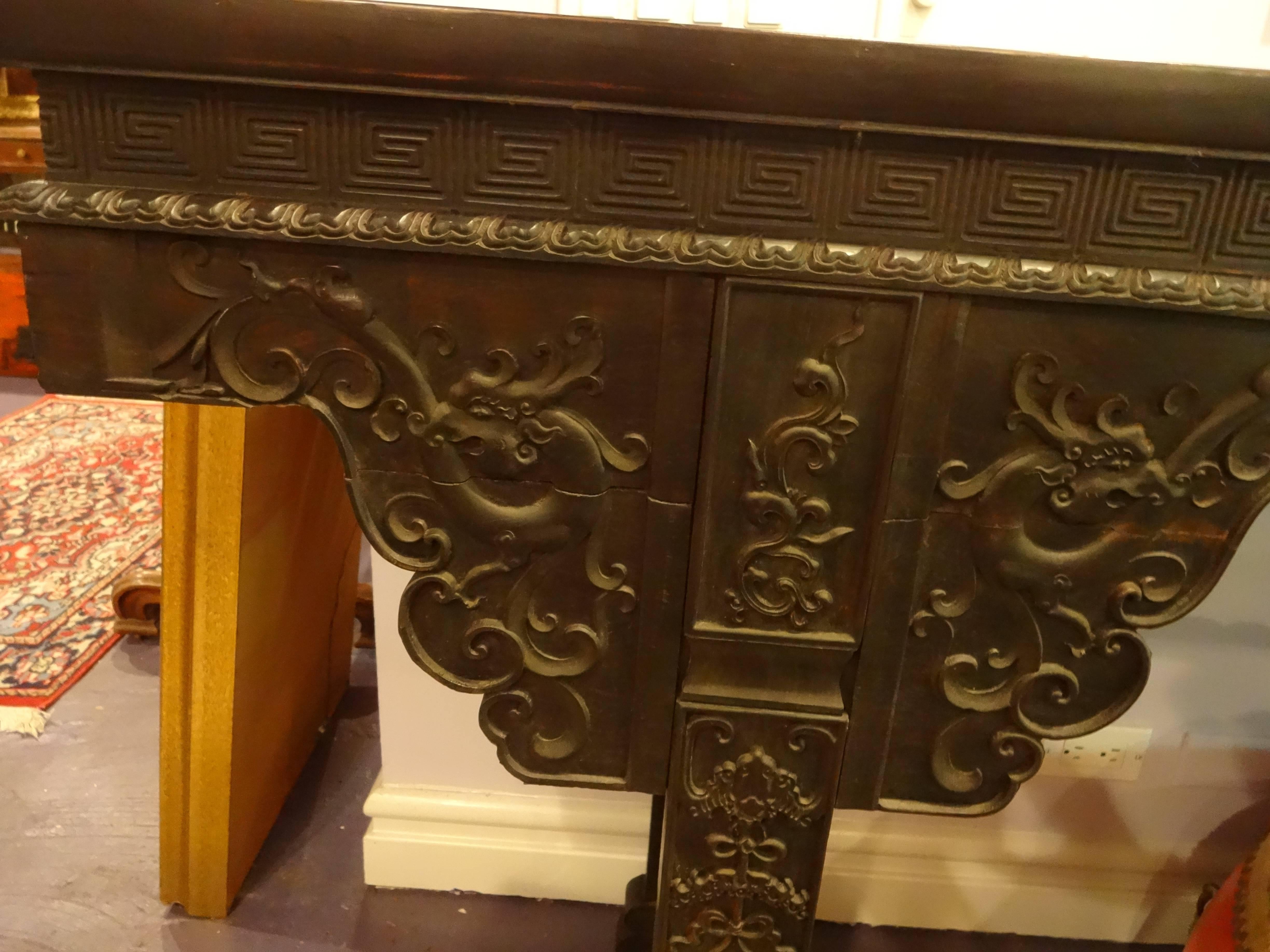 Carved Black Lacquer Chinese Altar Table 5
