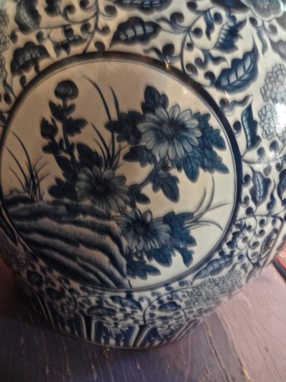 Pair of Extra Large Blue and White Chinese Fish Bowls and Planters For