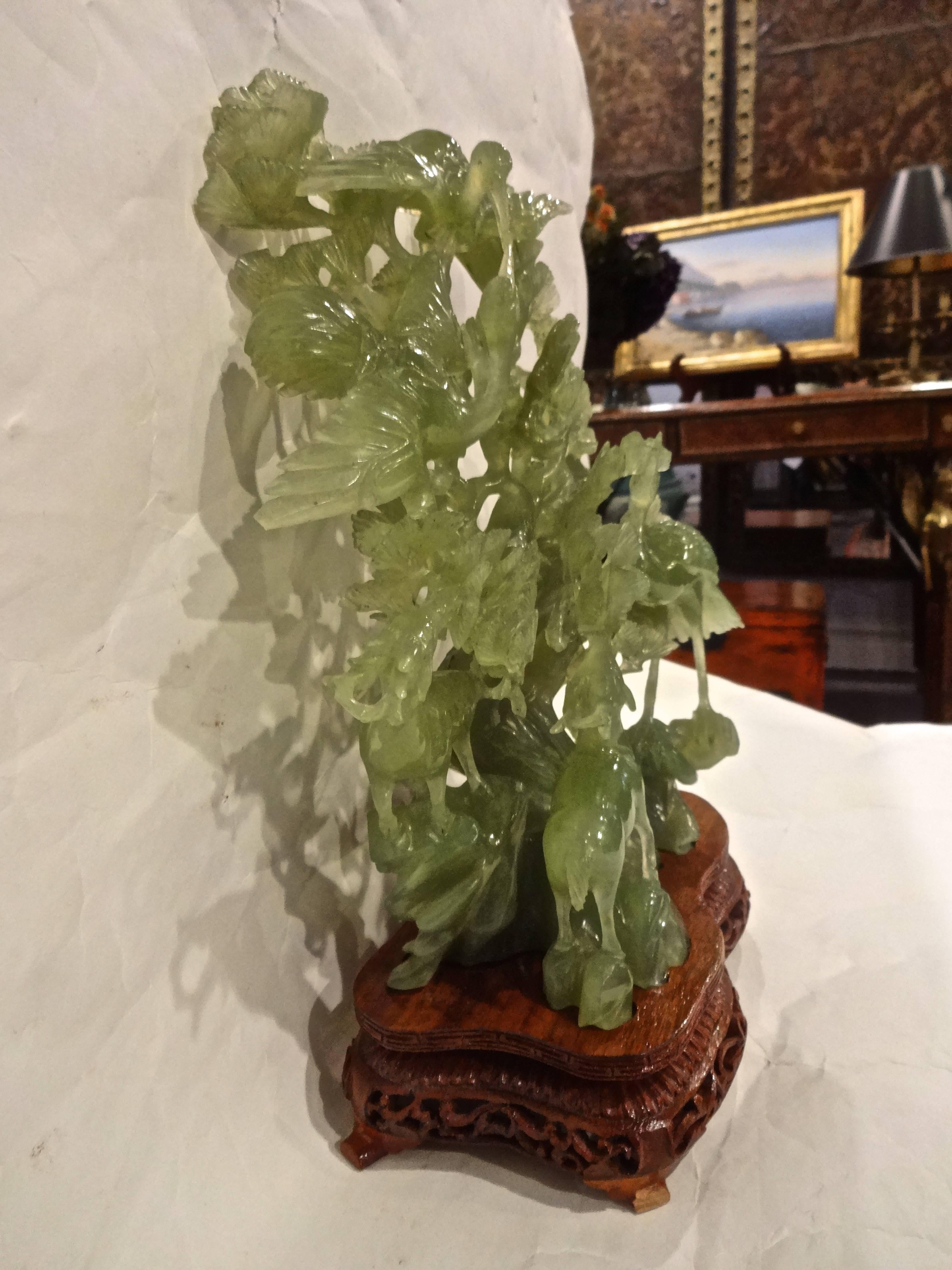 Hand-Carved Chinese Jade Carving on Stand