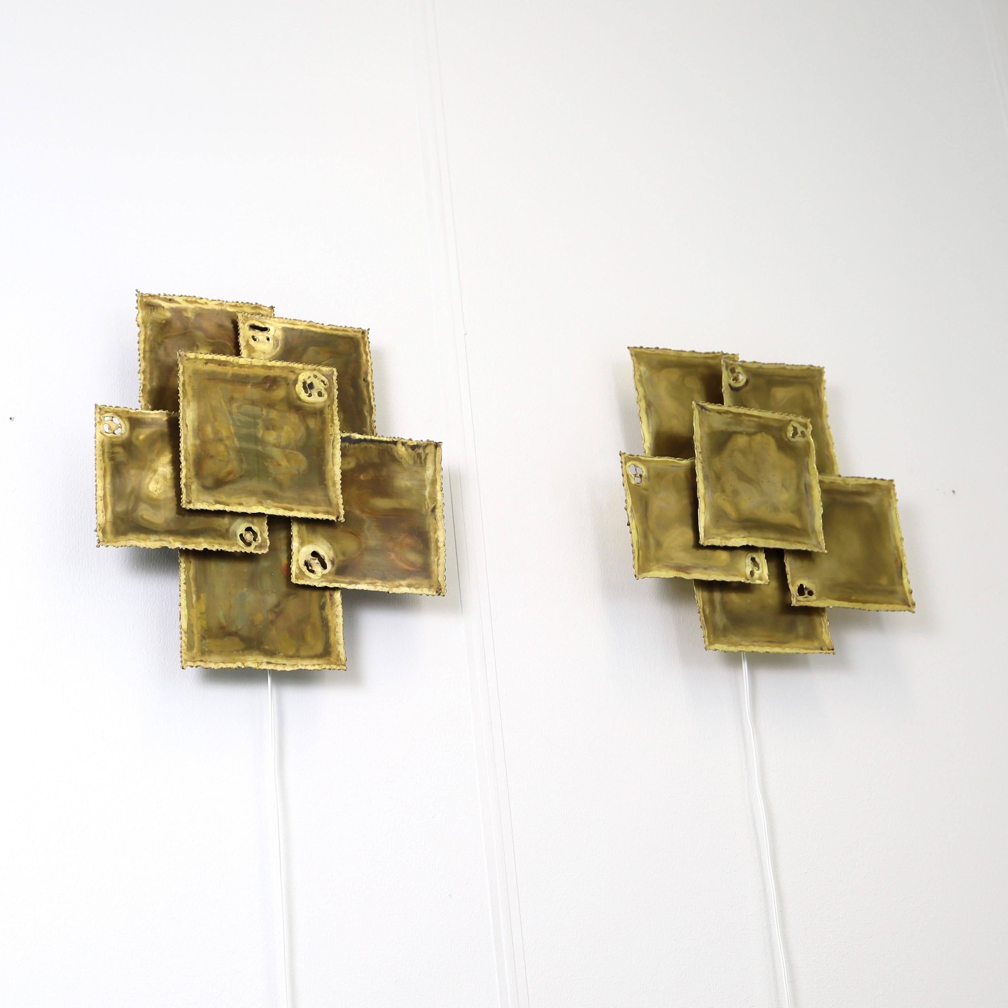Danish Pair of Large Brass Wall Lamps by Svend Aage Holm Sorensen, 1960s, Denmark For Sale