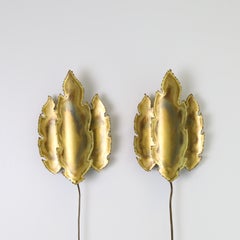 Pair of Leaf-Shaped Brass Wall Lamps by Svend Aage Holm Sorensen, 1960s, Denmark