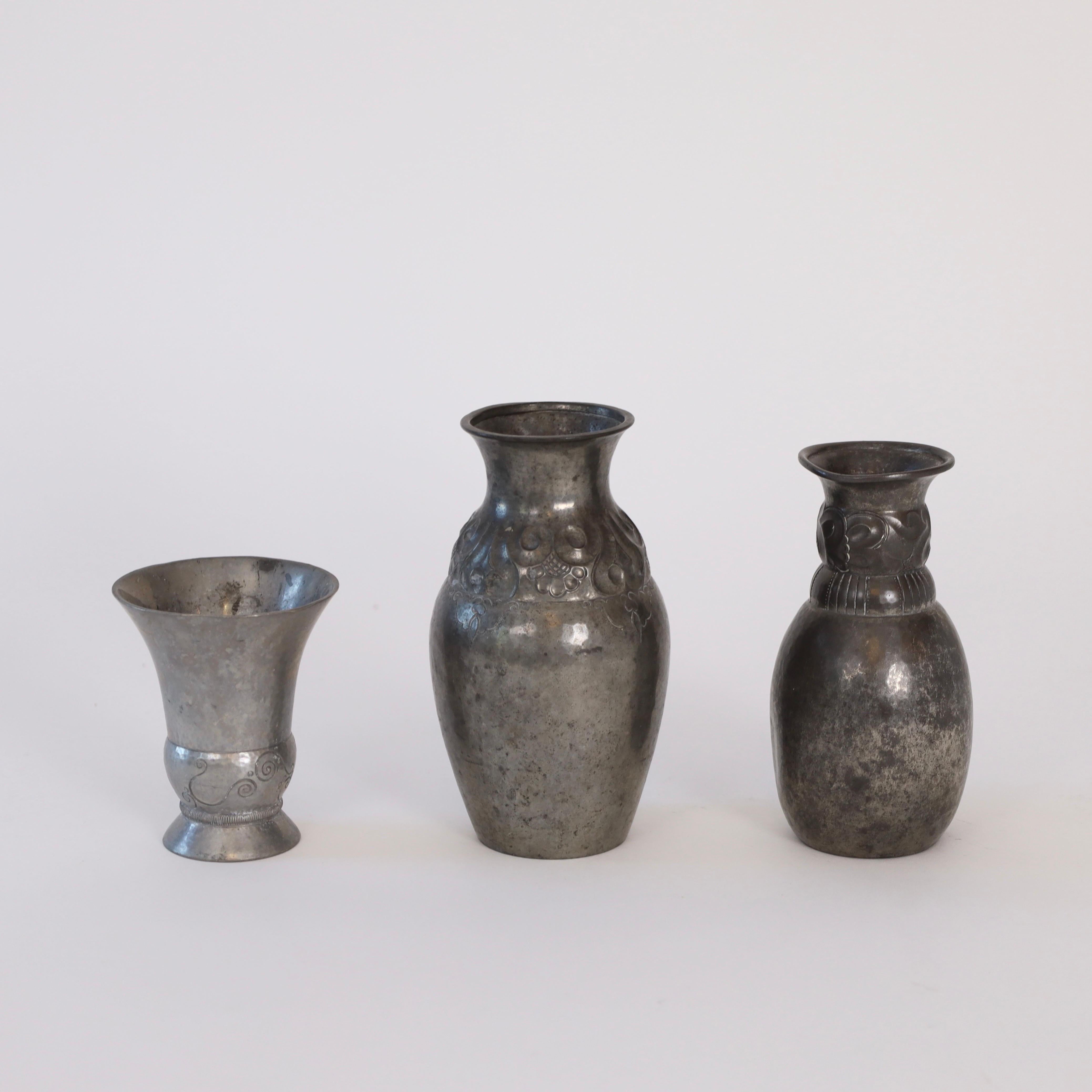 Trio of Early Pewter vases by Just Andersen, 1920s, Denmark For Sale 2