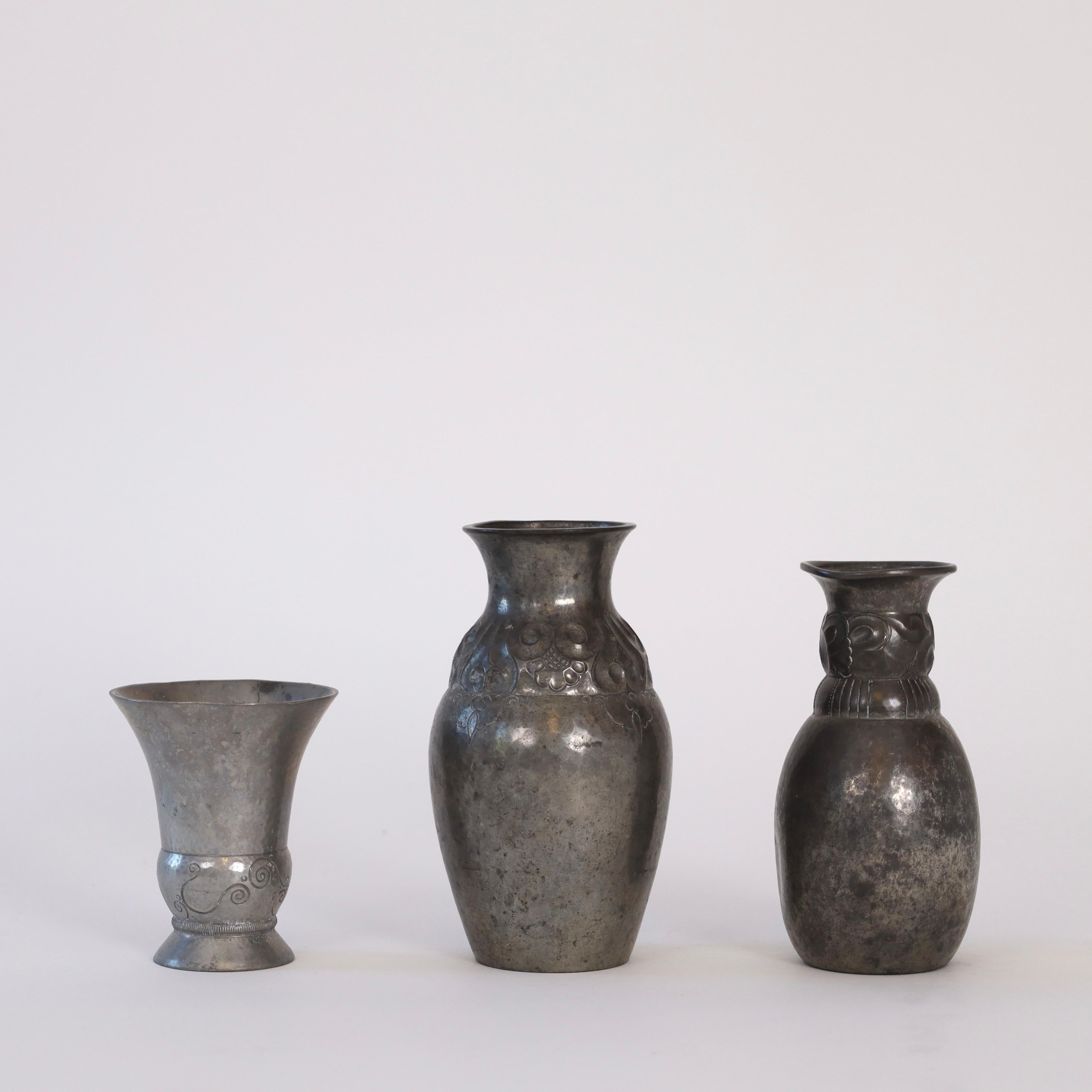 Trio of Early Pewter vases by Just Andersen, 1920s, Denmark For Sale 1