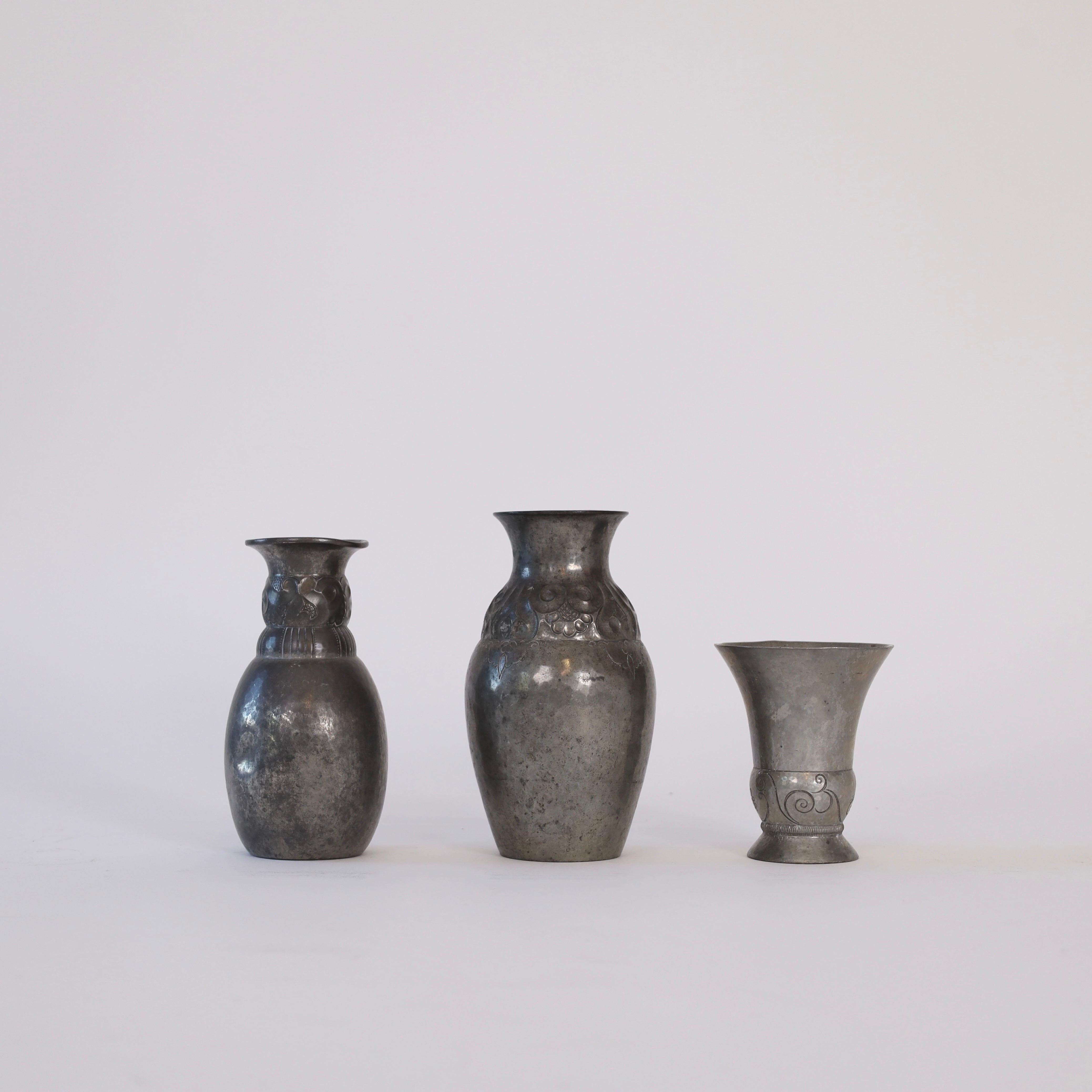 Trio of Early Pewter vases by Just Andersen, 1920s, Denmark For Sale 6